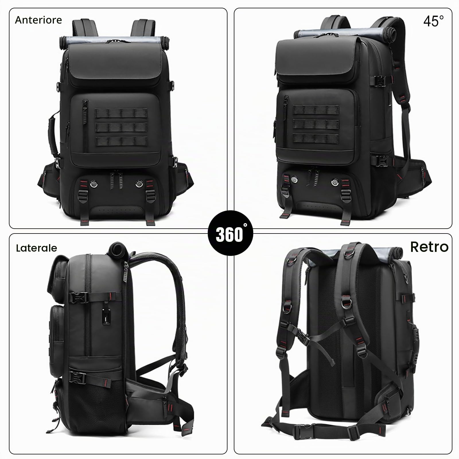 FANDARE Antifurto Zaino PC Portatili Uomo Rolltop Zainetto con scomparto per scarpe Militare Donna Zaini da Escursionismo Zaino con USB Borsa a mano Zaino viaggio Lavoro Borsa a tracolla