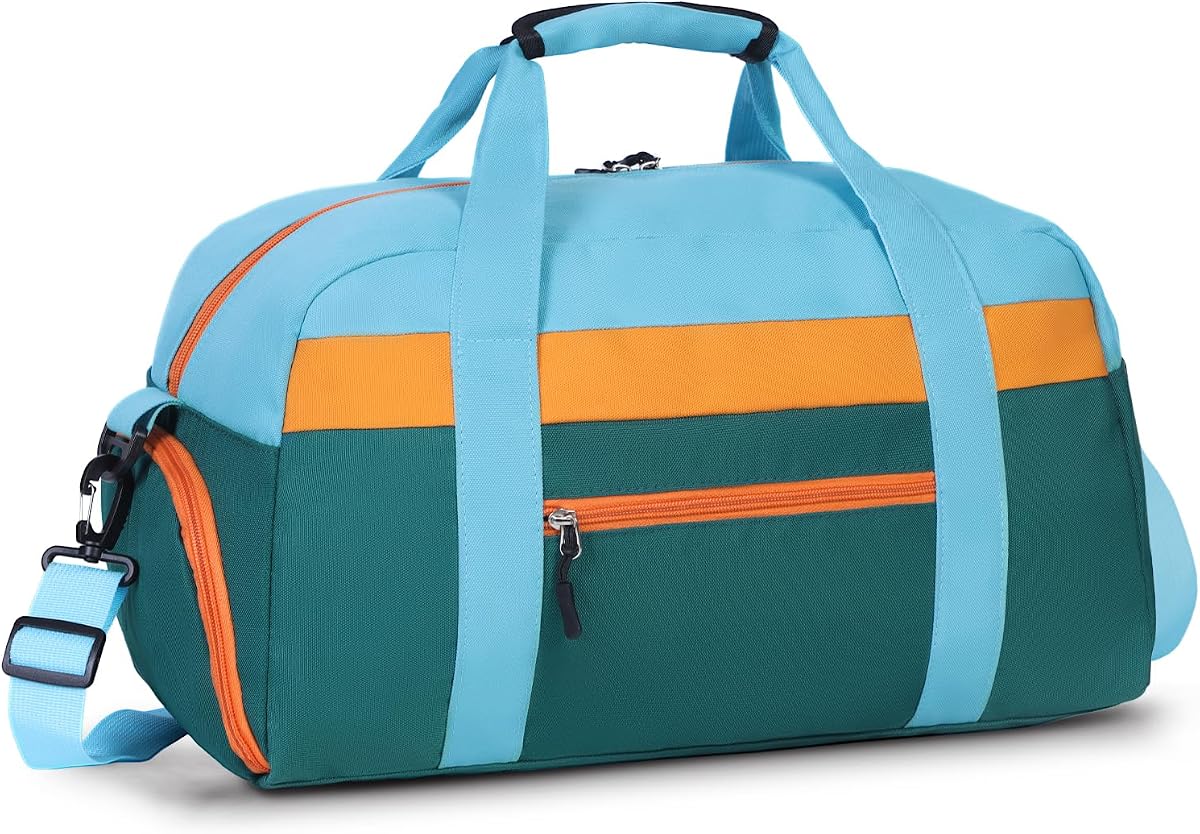 Kids Duffle Bag for Boys or Girls, Kids Overnight Bag with Shoe Compartment&Wet Pocket, Ideal for School Practice, Sports, Travel(green blue)