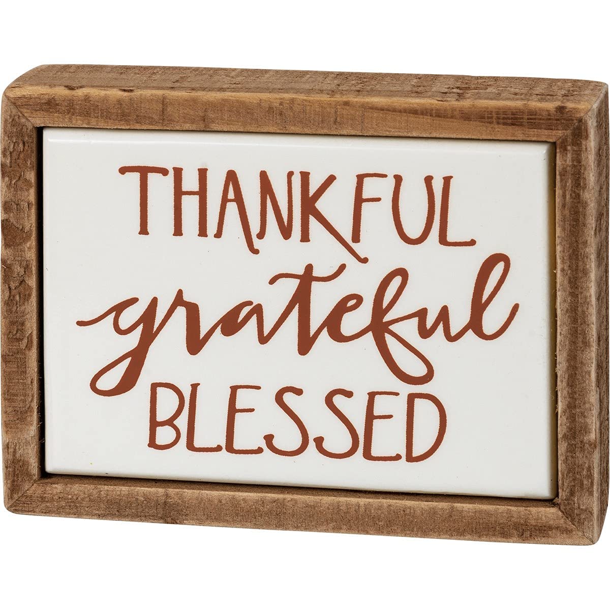 Primitives by Kathy Home Décor Sign, wooden box sign mini from our Fall & Harvest Collection featuring a hand lettered "Thankful Grateful Blessed"
