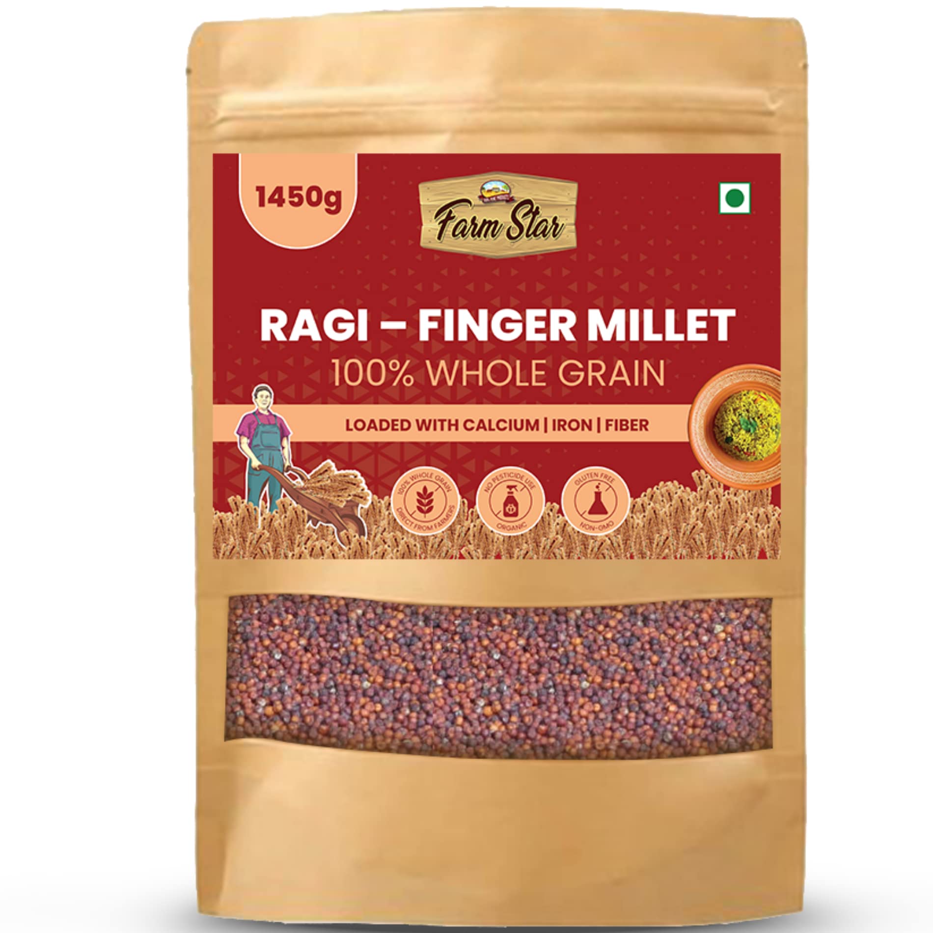 Ragi-Finger Millet– Whole Grain-Best Non-Dairy Source of Calcium-Non GMO, No Pesticide use, direct from farmers | 1450gm