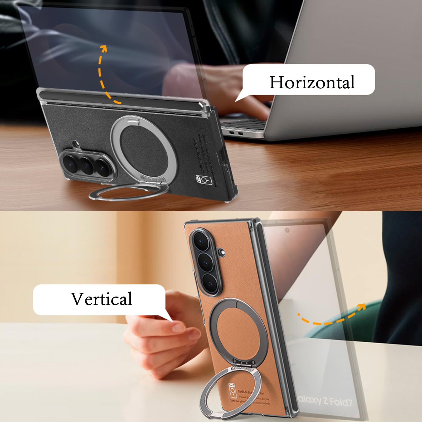 Skórzane etui do Samsung Galaxy Z Fold 7, cienkie etui ochronne na zawiasy, uchwyt pierścieniowy, obsługuje magnetyczne, biznesowe etui ochronne, fioletowe, składane 7