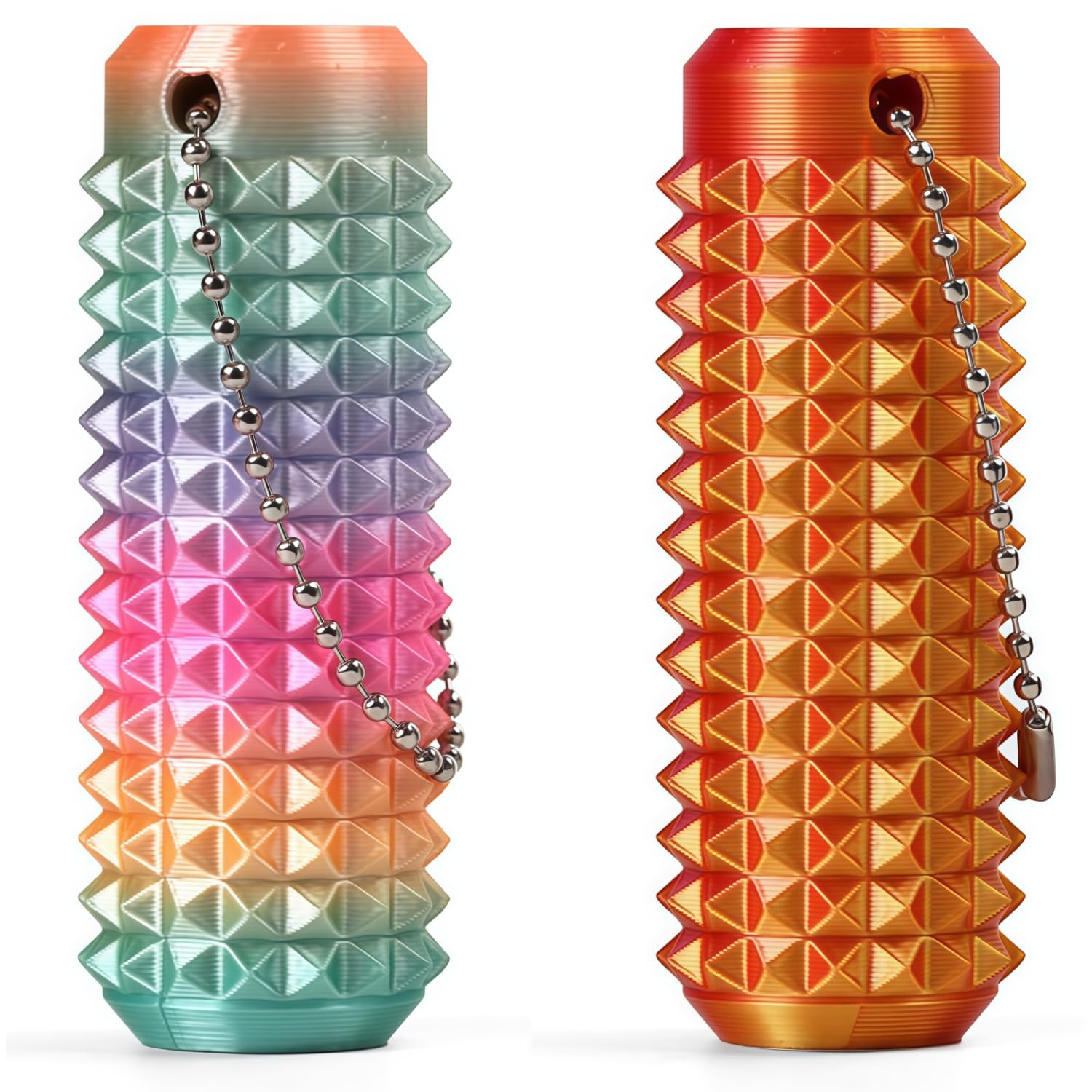 2-Pack Spiky Grippie Fidget Keychain Set, 3D Printed Sensory Stim Toy Silent Roller for Anxiety Relief, Focus & Stress Management Novelty Gift for Adults & Teens (Red Gold + Rainbow)