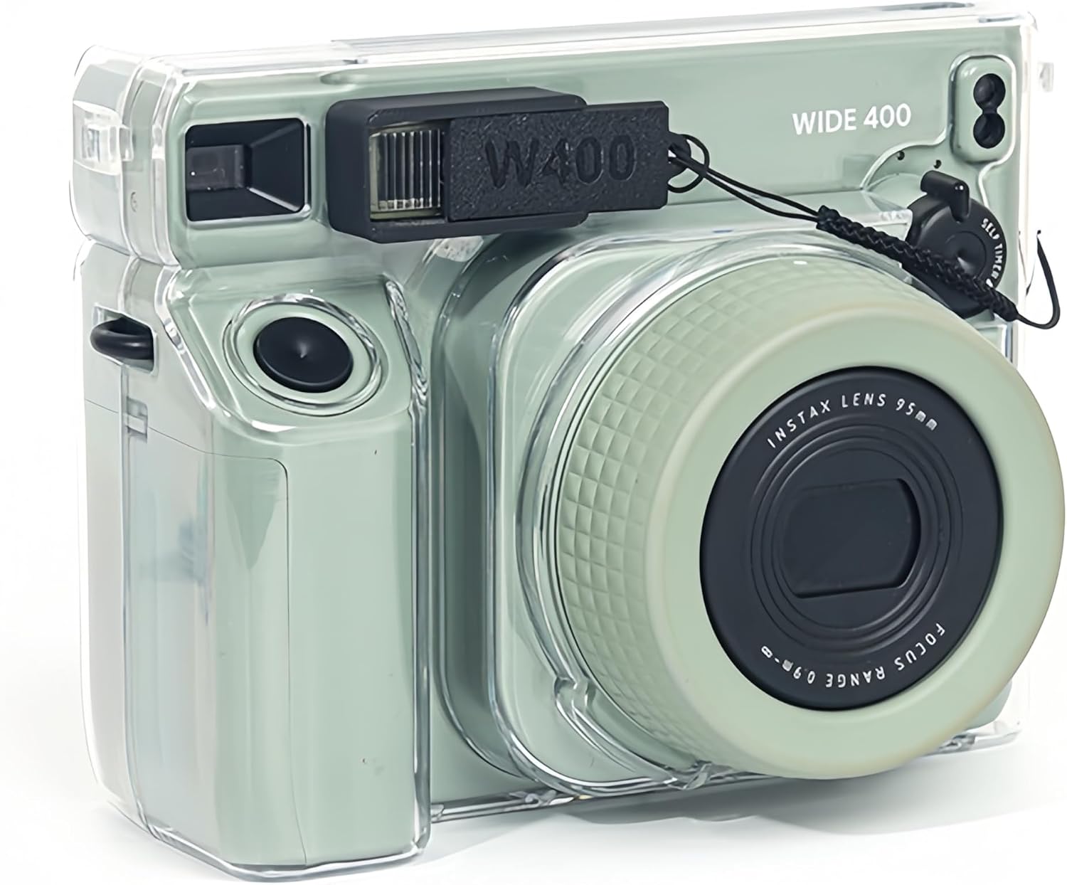 Accessory Bundle Compatible with Instax Wide 400, Including Crystal Clear Protective Case, PU Leather Camera Bag, Flash Controller and Adjustable Strap