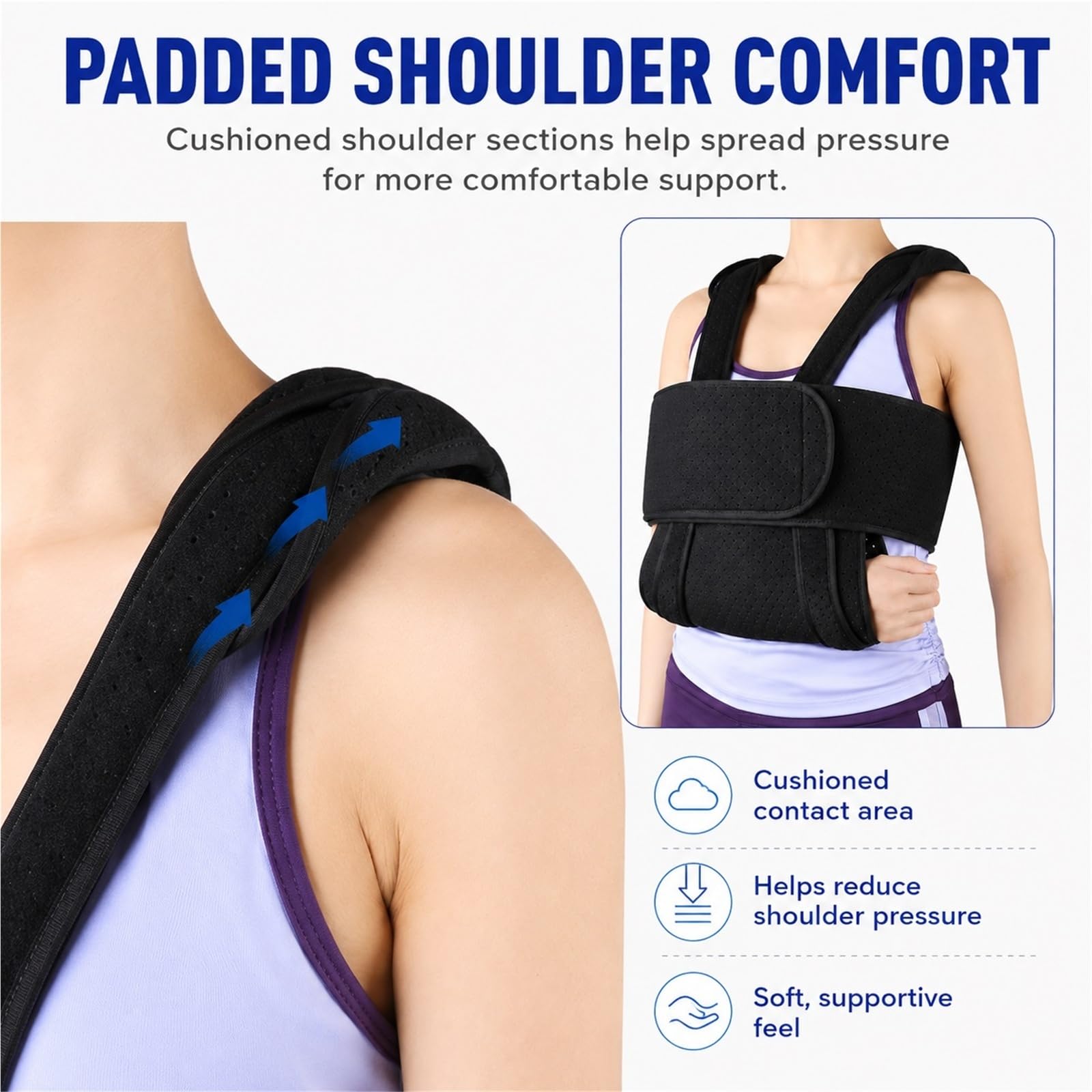 Cabestrillo para Brazo Inmovilizador de Hombro para Dormir Ajustable Soporte para Lesión de Manguito Rotador Fractura de Clavícula Dislocación Postoperatorio