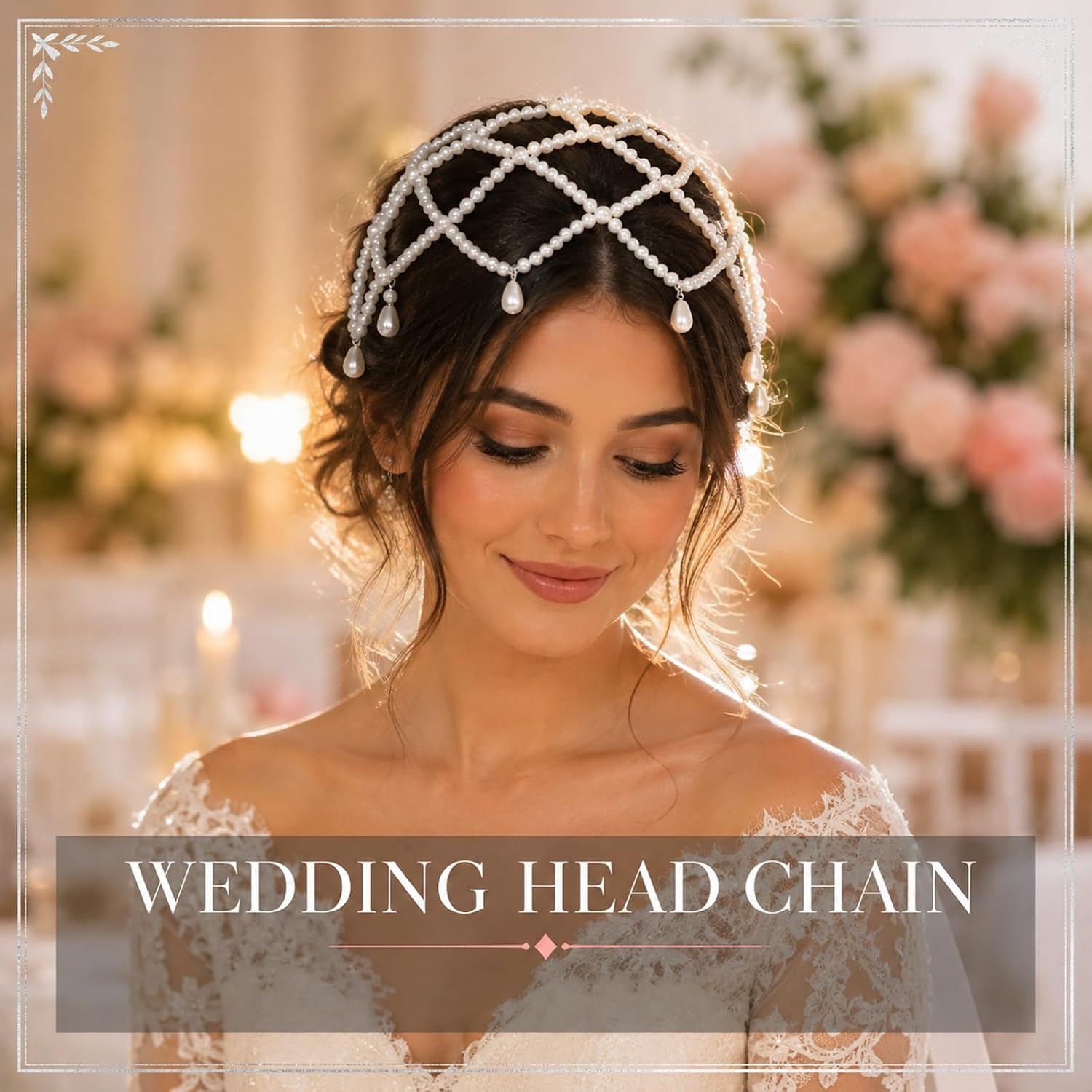 Pearl Head Chain White Tassel Pearl Hair Cap Wedding Pearls Hair Chain image 5