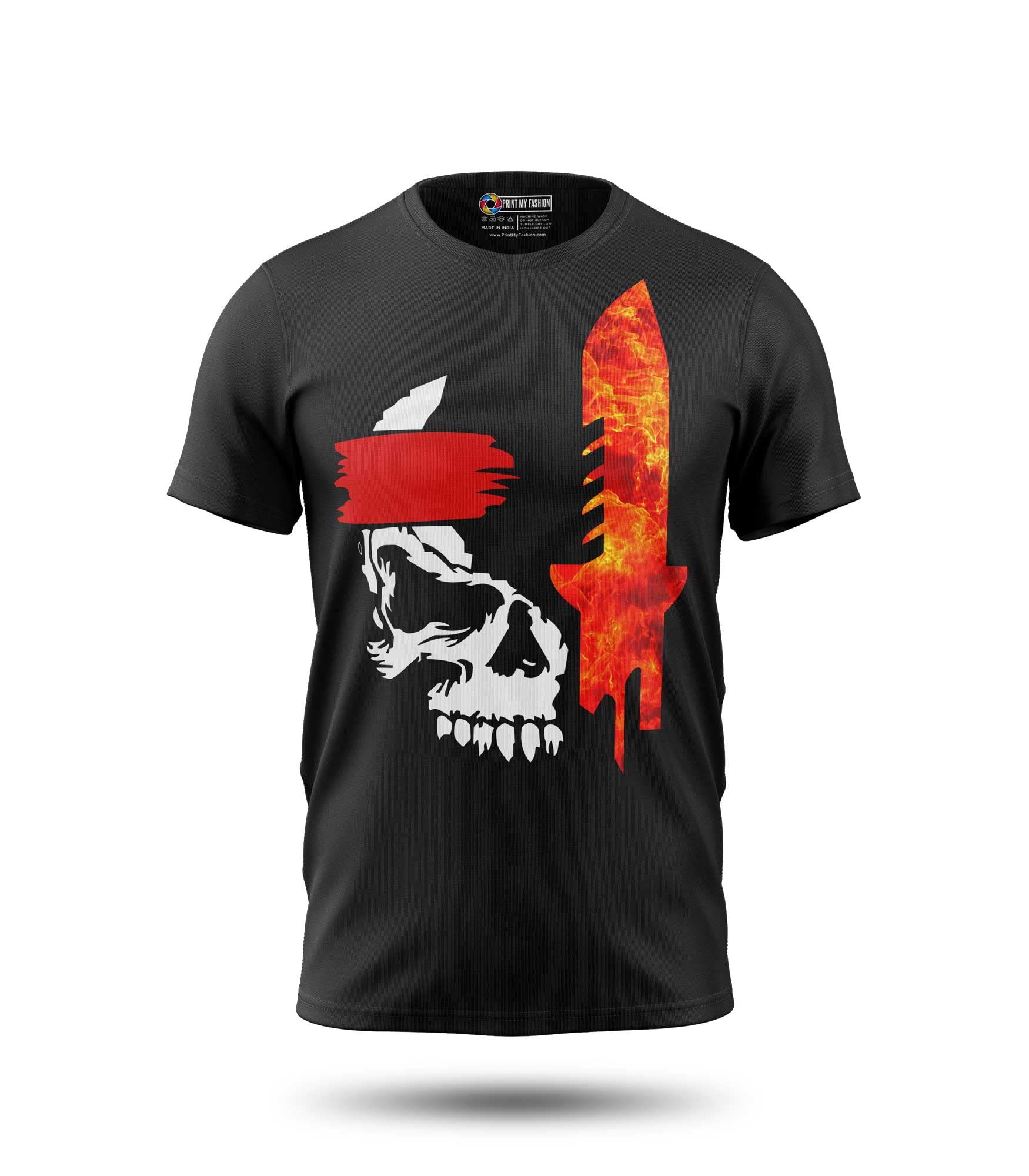 Print My FashionBoy's T-Shirt Regular Fire Skull Gaming 180 GSM 100% Combed Bio-Washed Soft Flow Dyed Cotton