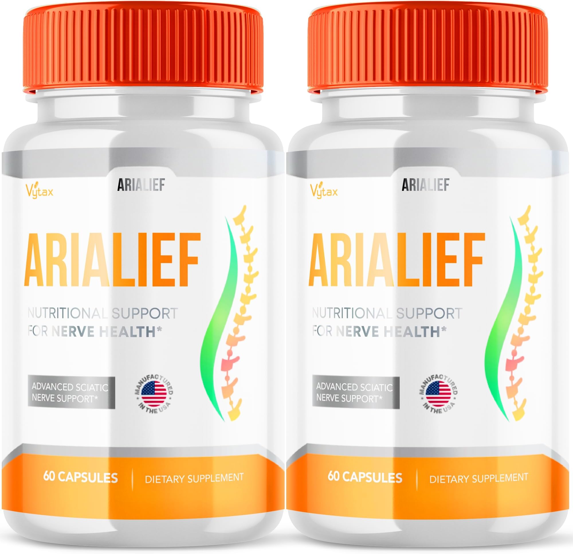(2 Pack) Arialief Sciatica Support Capsules, Arialief Advanced Formula Sciatica Relief Supplement Pills, Aria Lief Nerve Relief Supplement, Extra Strength Sciatic Nerve Soothing Formula (120 Capsules)