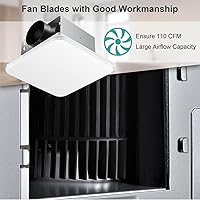 Vista 4 de Extractor de Baño 110CFM con Diseño de Rejilla Oculta, Sistema de Ventilador de Ventilación de Techo Silencioso Ultra 1.0 Sones - Extractor de Baño