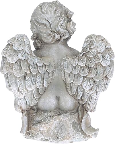 Miniatura 5 de Escultura de ángel con un perro pequeño en brazos, estatua de resina de jardín, figura de ángel, decoración de mesa, estatua de ángel con alas para