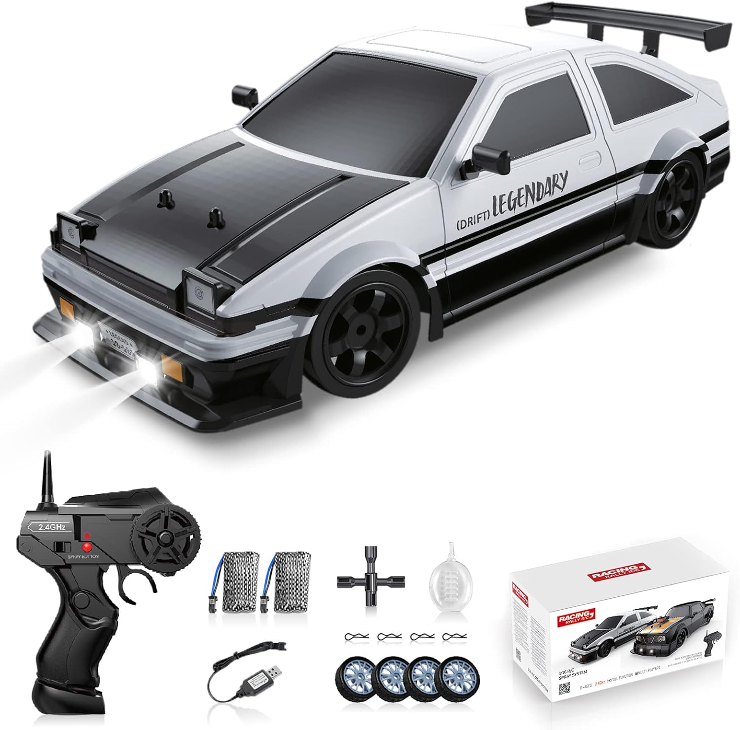 RC Drift Car 2.4GHz 1:16 Scale 4WD High Speed Remote Control Cars Vehicle with LED Lights Two Batteries