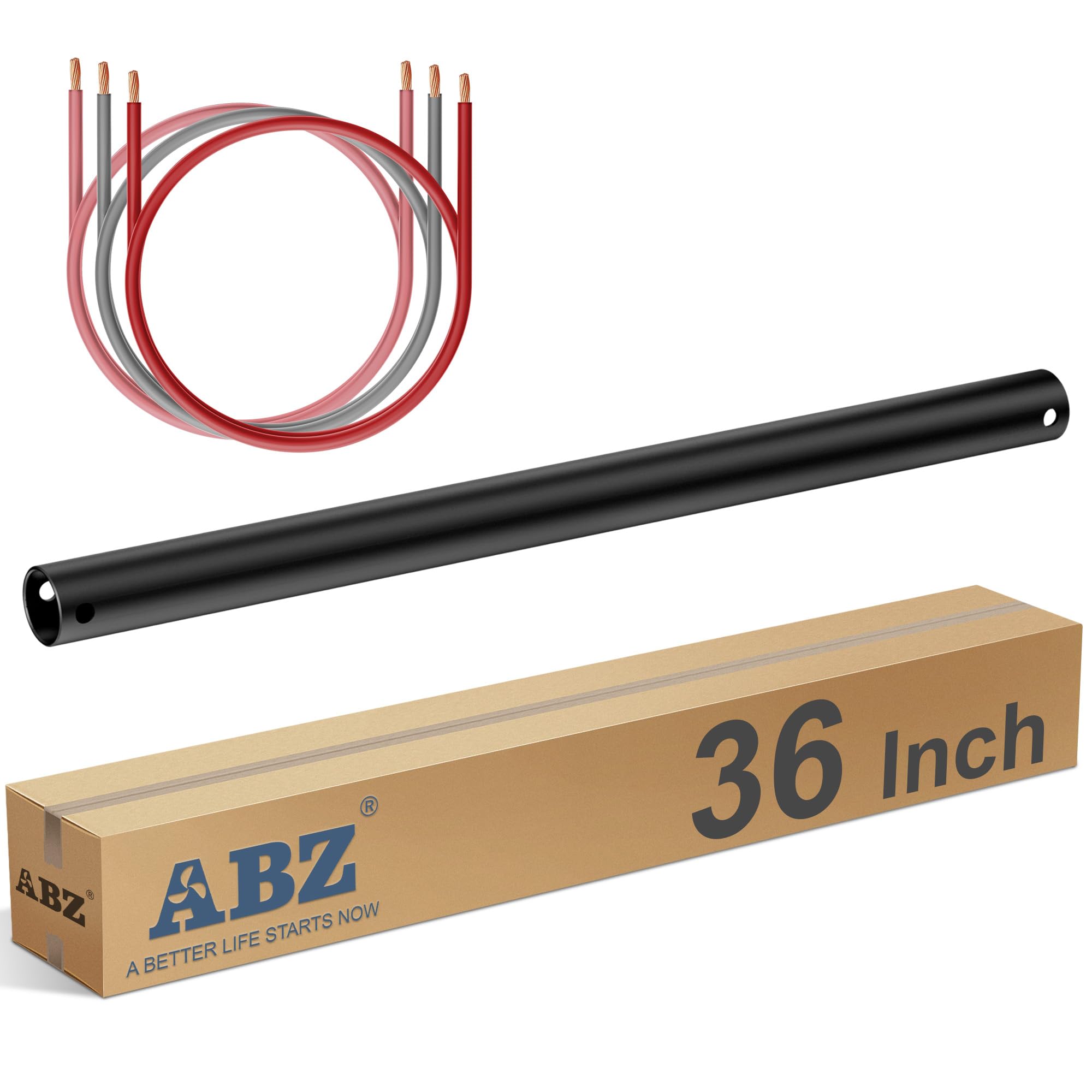 ABZ 36 Inch Ceiling Fan Downrod Accessories with Extended Cord, 3 FT Downrod for Ceiling Fan Not Threaded (Black)