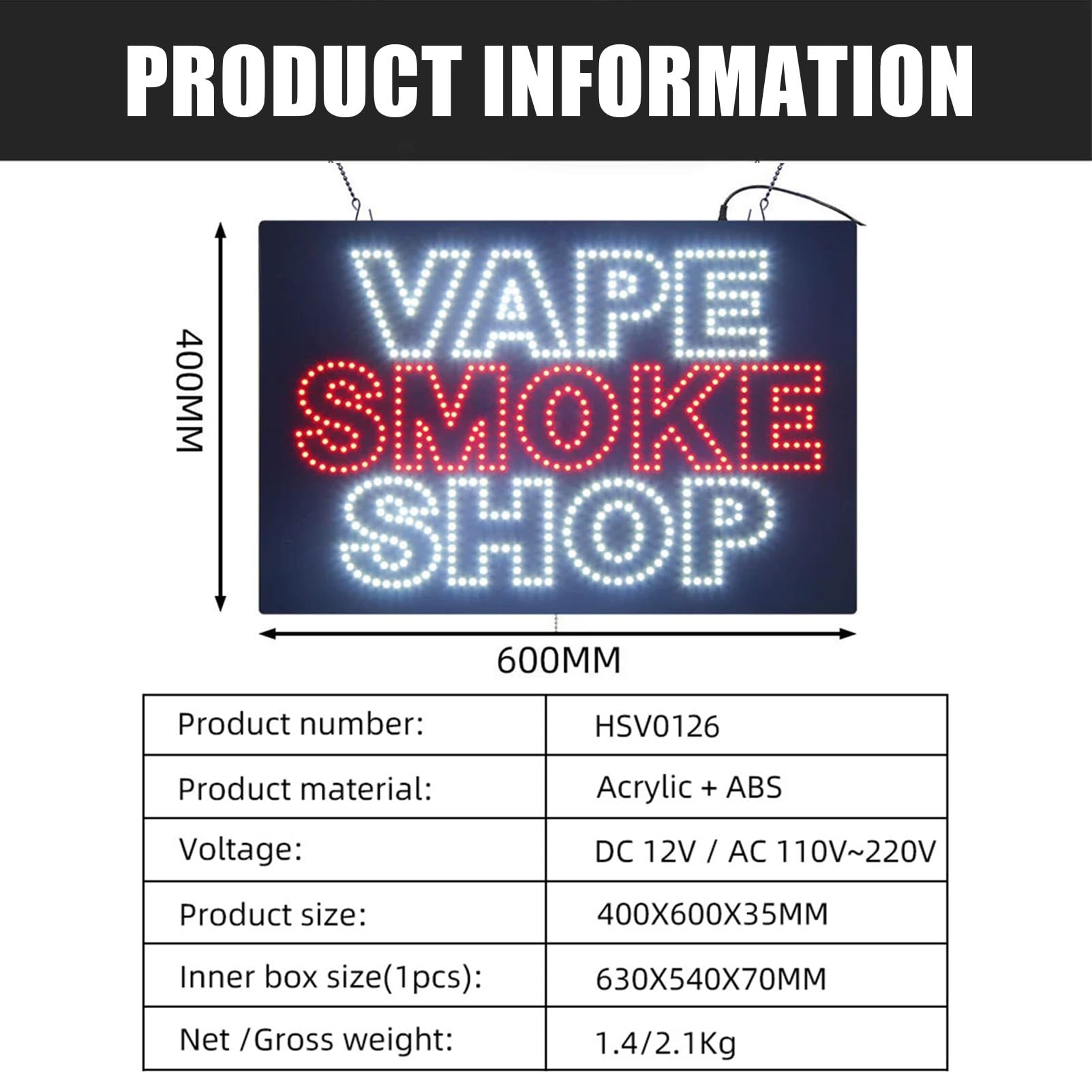 Znak Sklepu Z ArtykułAmi Tytoniowymi Dla Firm, Znak Led Vape, Elektryczny Znak Reklamowy Z Regulowanym łAńCuchem, Superjasny Do Sklepu Z ArtykułAmi Tytoniowymi I Akcesoriami,B