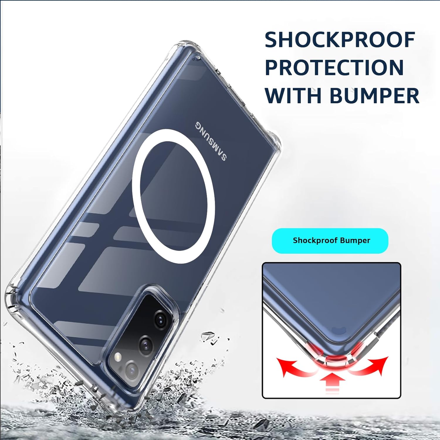 for Samsung Galaxy S20 FE 5G Clear Phone Case with Magnetic, 6.5-Inch Crystal Transparent TPU PC Cover Anti-Yellowing Shockproof Bumper Protection Slim Fit, Wireless Charging Compatible - Image 3