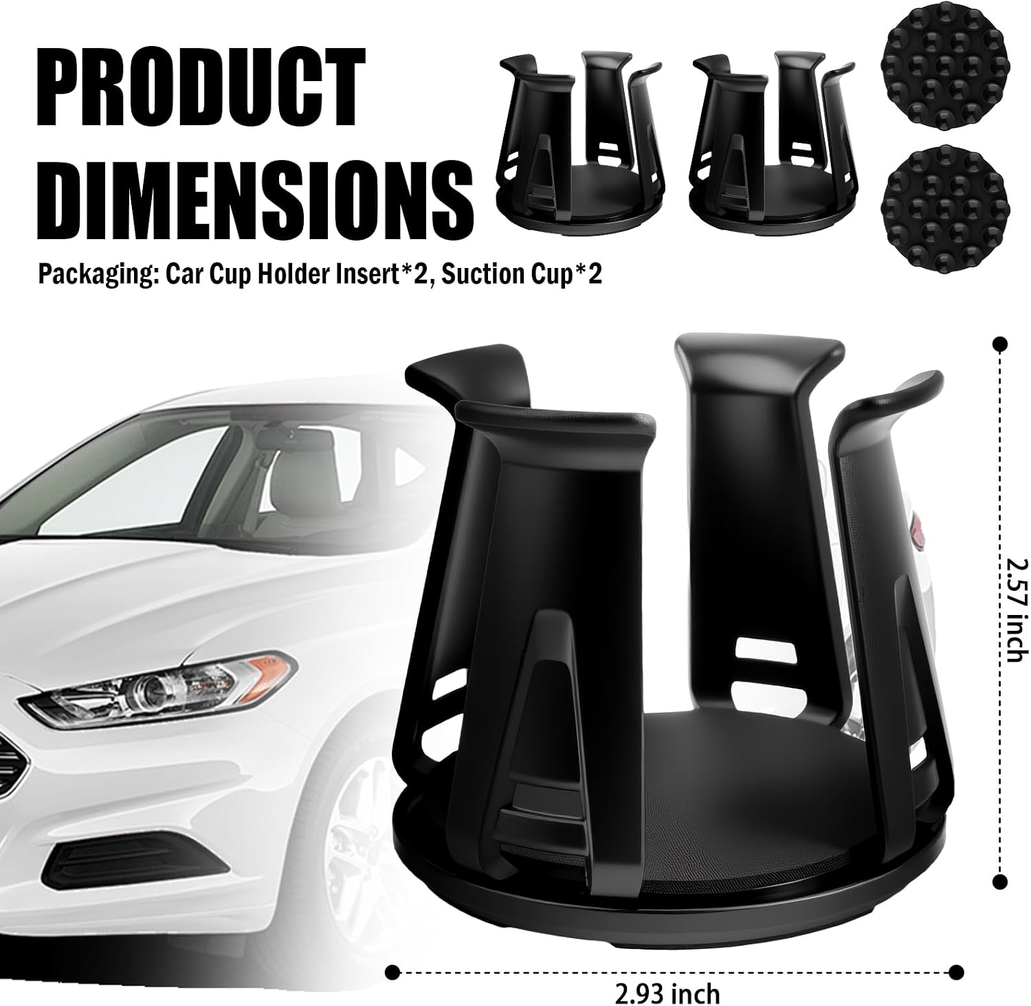 2PCS Car Cup Holder Insert with Adjustable Clamping Arm,Portable Cup Holder Inserts for Car with Self-Adhesive & Suction Cups Installation,Cupholder Insert for Cars Fixed Water Cups