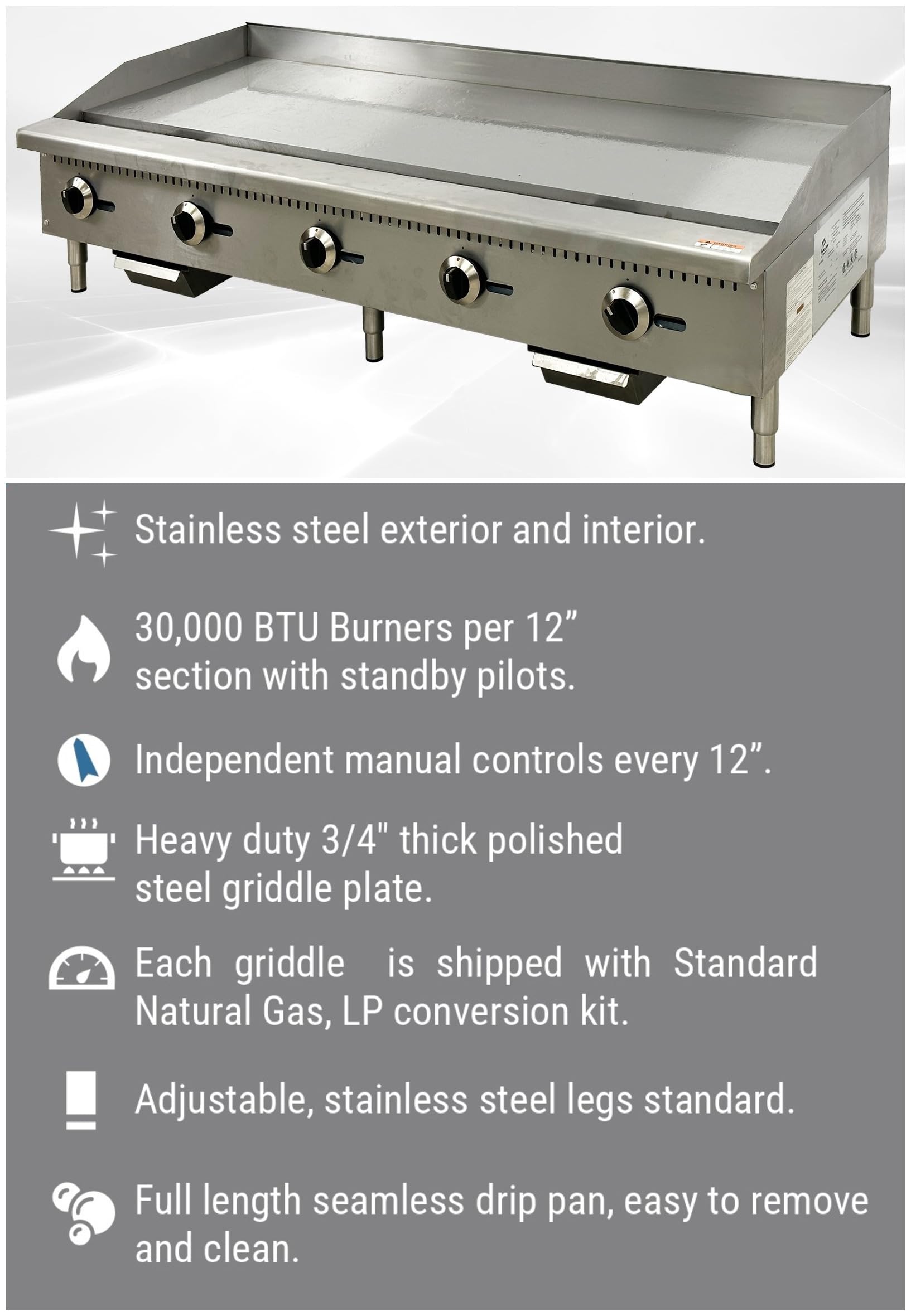 Commercial Gas Griddle ETL Flat Top Grill Stove Propane LP Natural Gas, 60