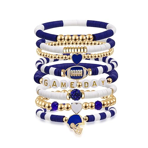 Artlunar Game Day Football Charm Bracelet: Stackable Sports Jewelry for