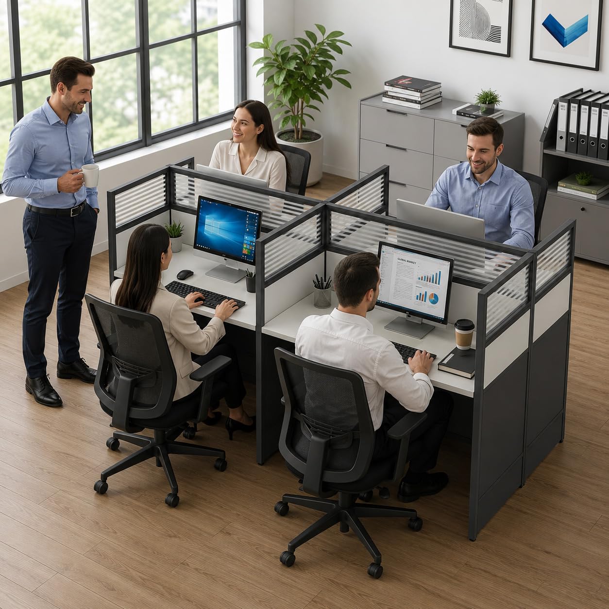 cendbirut Office Cubicle Desks, Computer Desk Workstation with Cable Management, Sturdy Double Computer Desk, Layouts for Multi Person, Home Office, Call Center, Startup