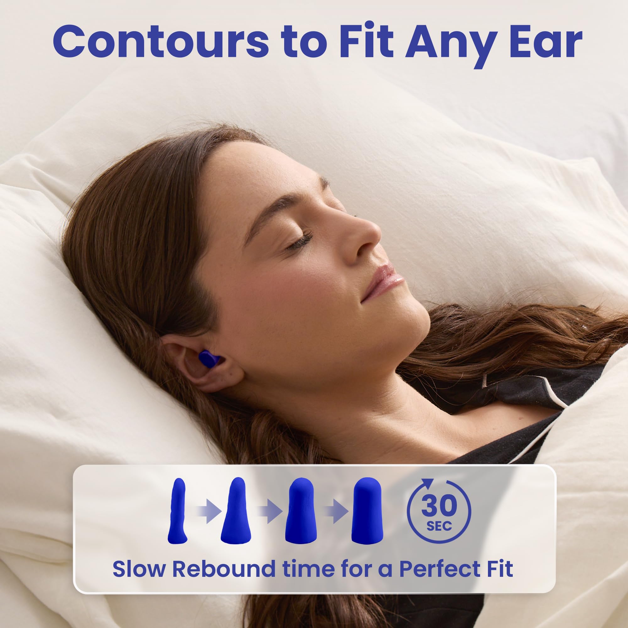 SnoozePlugs Slim - Tapones para los oídos pequeños para canales auditivos pequeños, tapones delgados para dormir, 60 pares de tapones para los oídos de mujer para dormir - 33 dB NRR cómodos tapones de