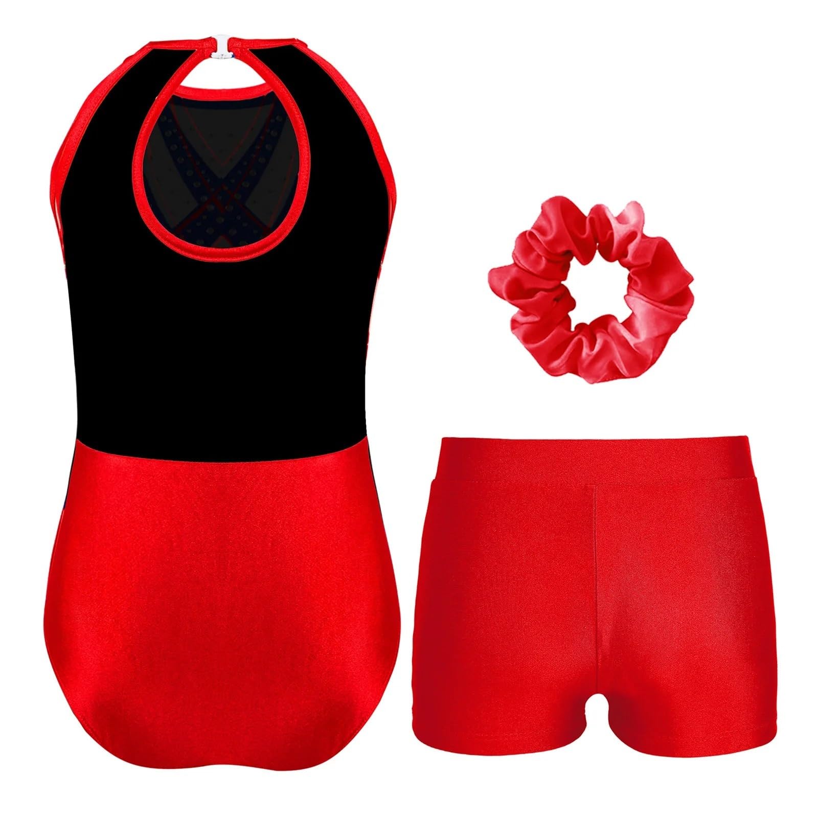 Maillot Gimnasia Ritmica Leotardo sin Mangas de Gimnasia de Ballet for niñas con Pantalones Cortos, Trajes de Entrenamiento Deportivos de Baile de 2 Piezas(Pink,8)