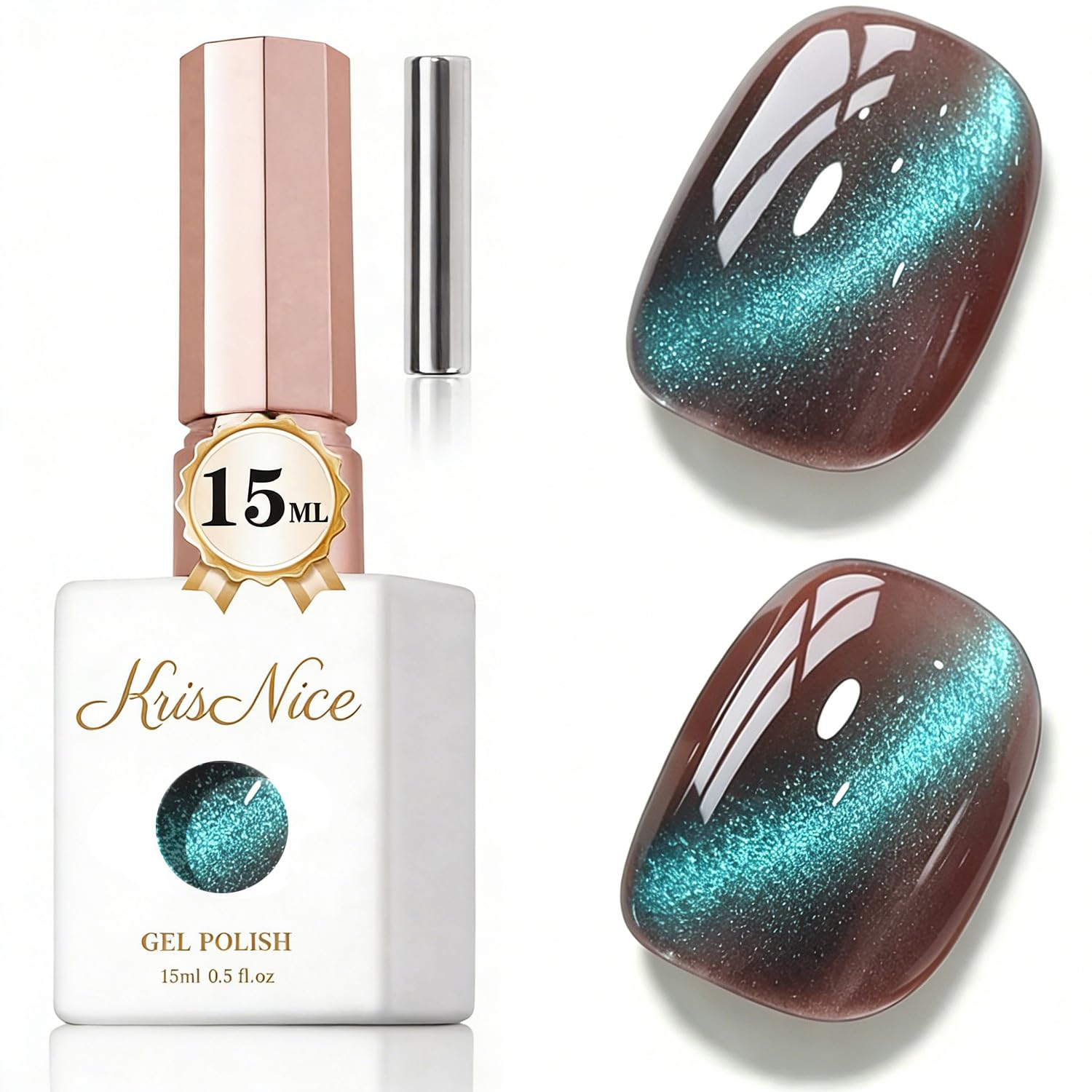 KRISNICE UV Nagellack Cat Eye 15 ML, Gellack mit Magnet, Cat Eye Uv Gel, Glitter Gelnagellack Soak Off Reflective Gel Magnetic Nail Polish für Frauen und Mädchen