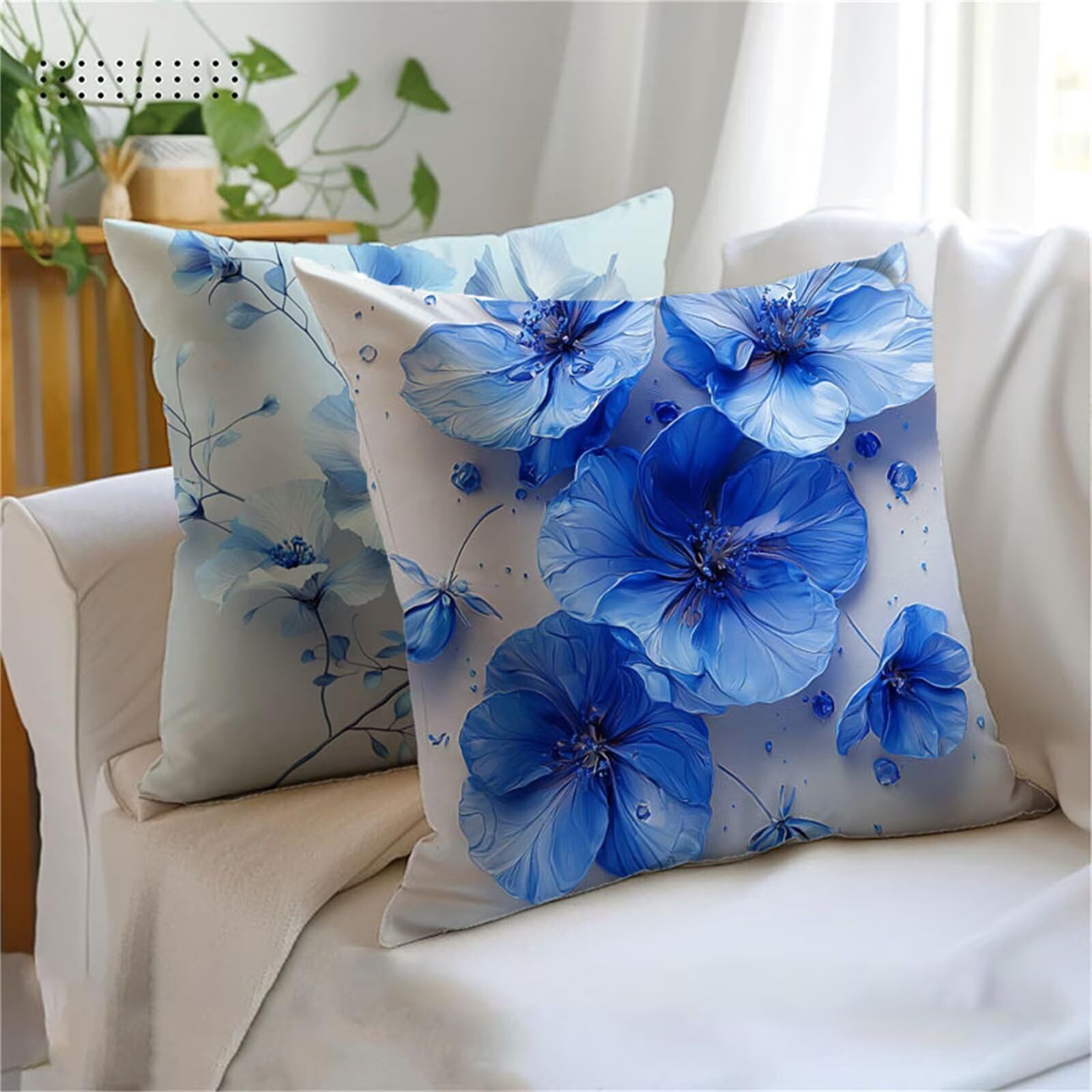 Housse coussin 45x45cm bleu imperméable en velours pour canapé et terrasse jx-215 lot de 2