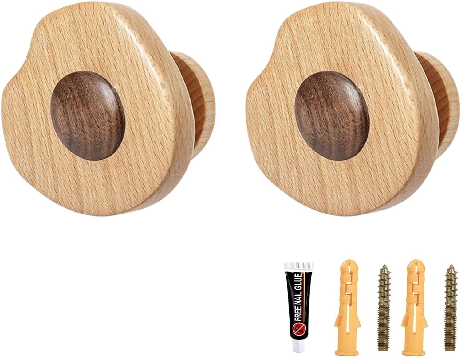 TNBCCXN Clothes Hangers Coat Hooks, Set of 2, Walnut, Self-Adhesive, for Bedroom Doors(Fried Egg)