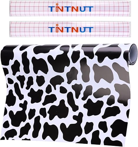 Tintnut Rollo de Vinilo Permanente de Piel de Vaca - 12 pulgadas x 5 pies, Vinilo Adhesivo de Manchas de Vaca, Vinilo de Estampado Animal, Vinilo