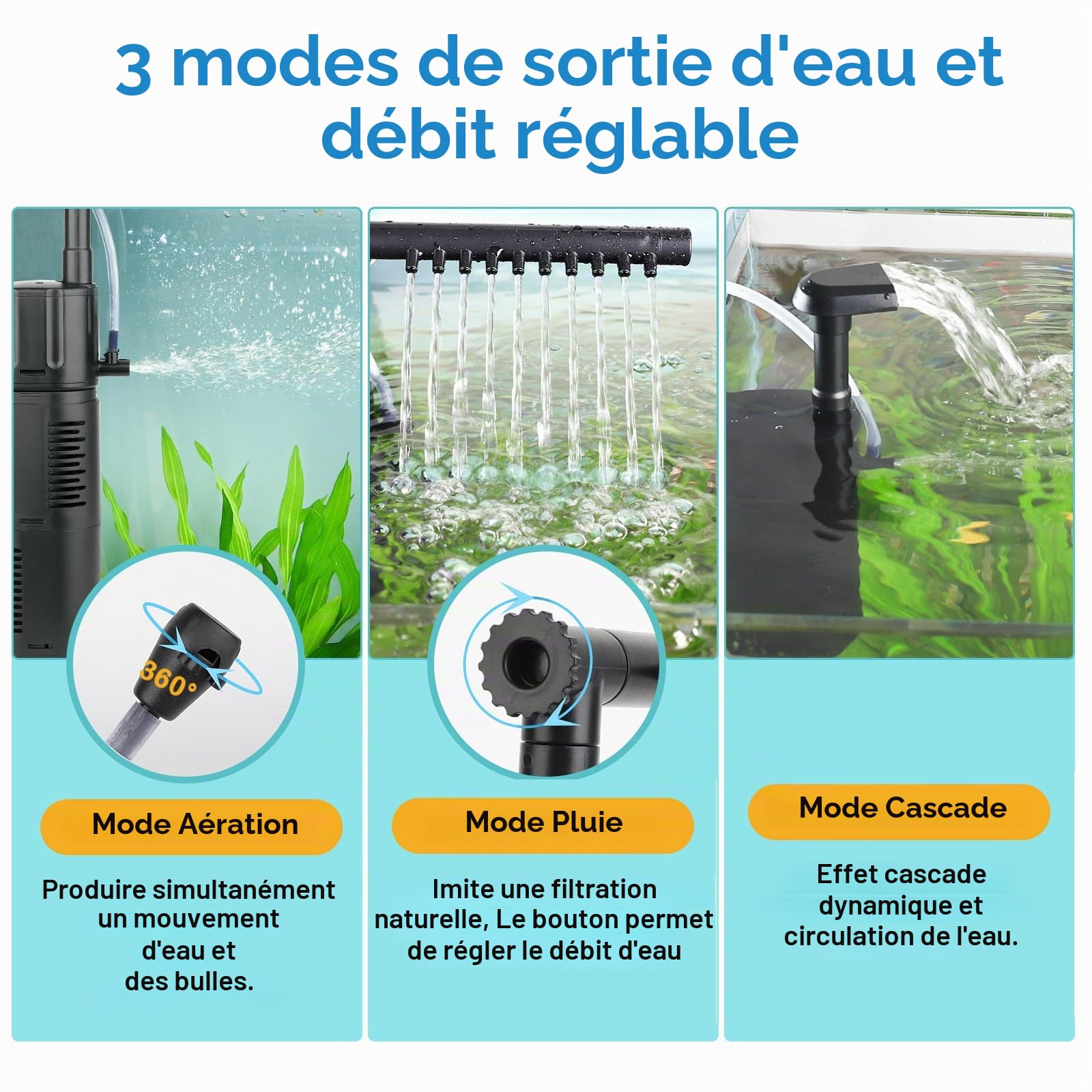 hygger 4 en 1 Filtre Intérieur Aquarium, 10W Filtres d'aquarium Réglable pour Réservoir de 55 à 110 litres pour l'aération Filtration Oxygénation Circulation