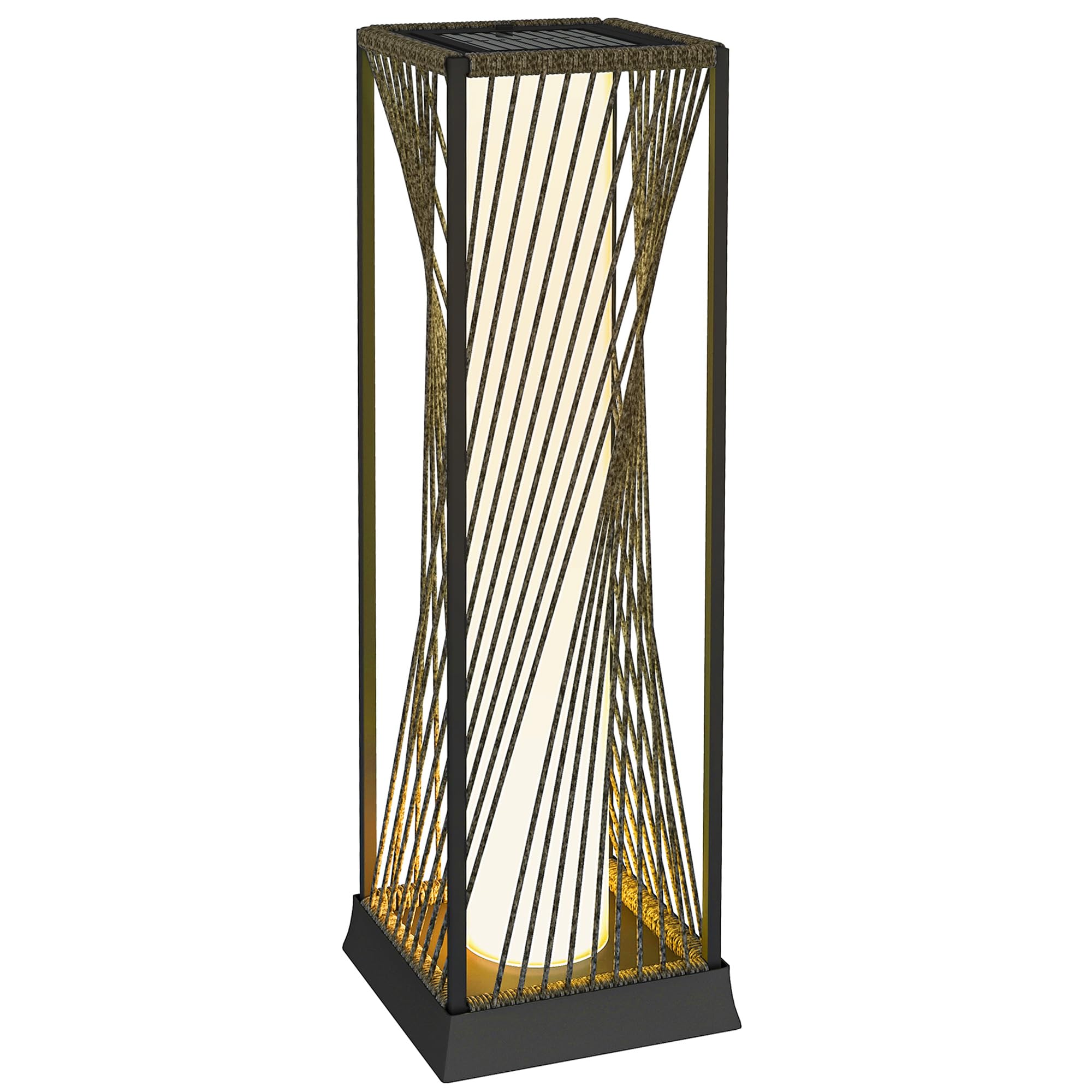 Outsunny Linterna de Jardín de Ratán Sintético Farola Solar con Luces LED Encendido y Apagado Automático Impermeable para Terraza Balcón Patio 22x22x77 cm Gris