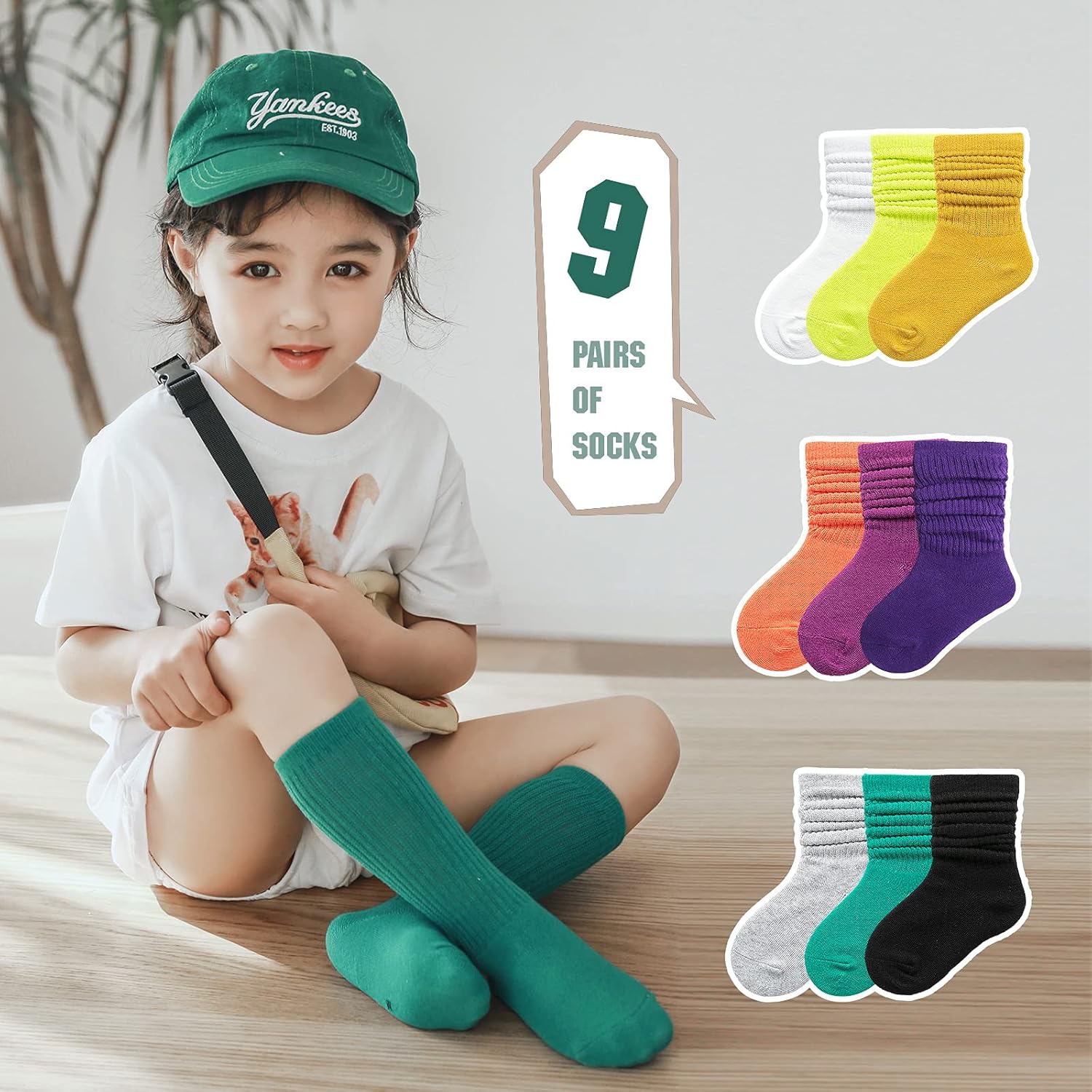 MINI PANDA Toddler Socks - Long Crew Socks for Girls 4-8 Years, 9 Pairs - Image 2