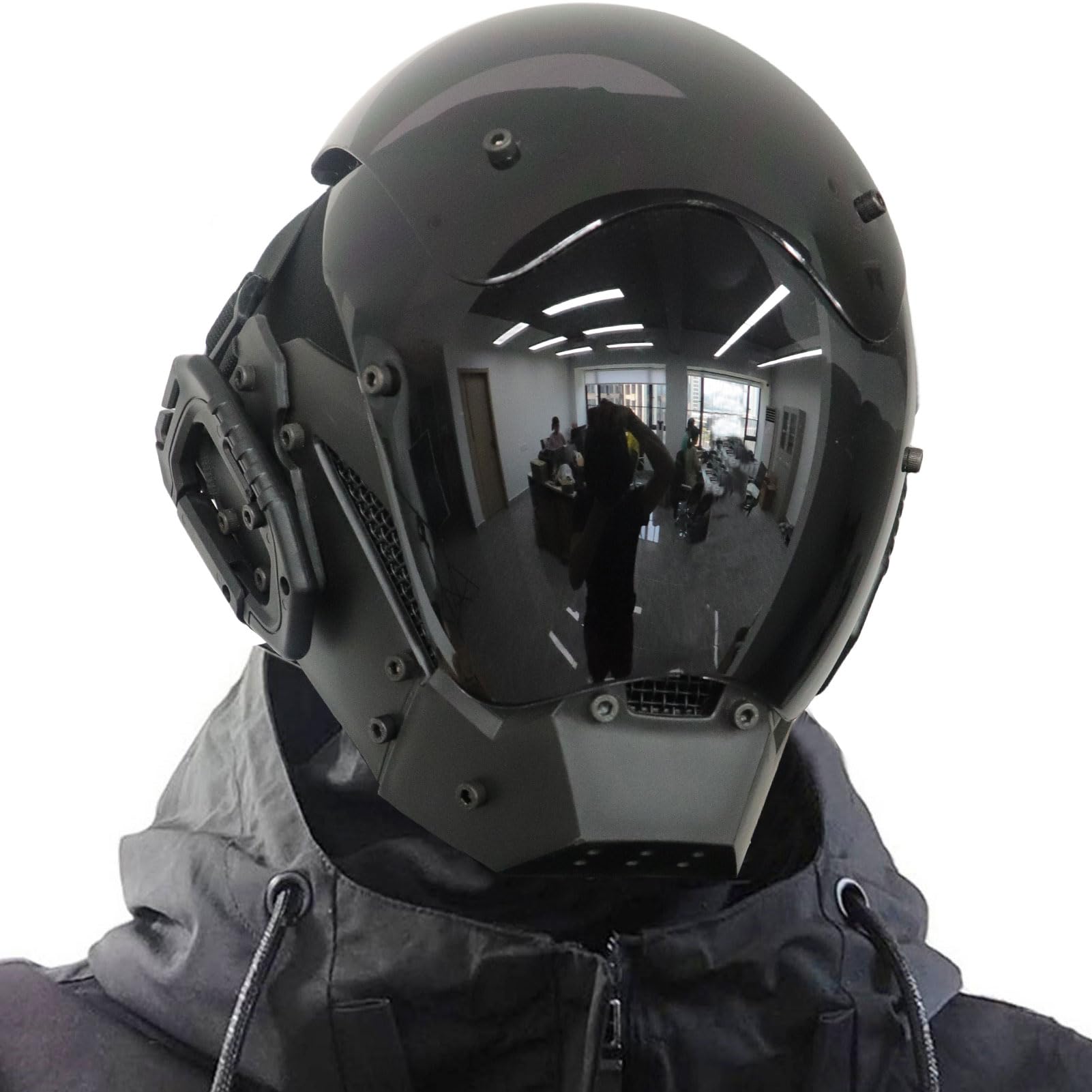 Punk Helmet Mask for Men Halloween Cosplay Masks Gothic Futuristic Techwear Mask Costume Party Accessories Black With Ear Buckles