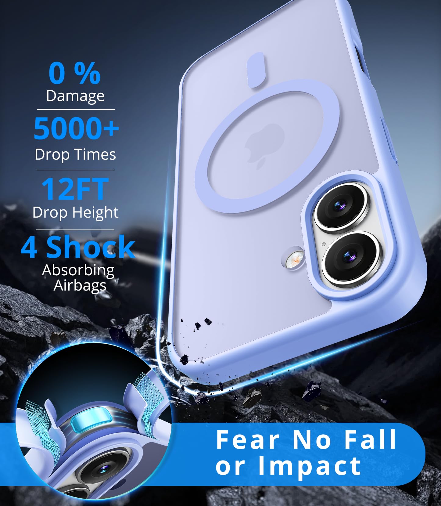 Vansdon Cover Magnetica per iPhone 17 con 1 Pezzi Vetro Temperato, Compatibile con Magsafe, Protezione anticaduta di livello militare, Custodia Traslucida Opaca Sottile Antiurto-Viola chiaro