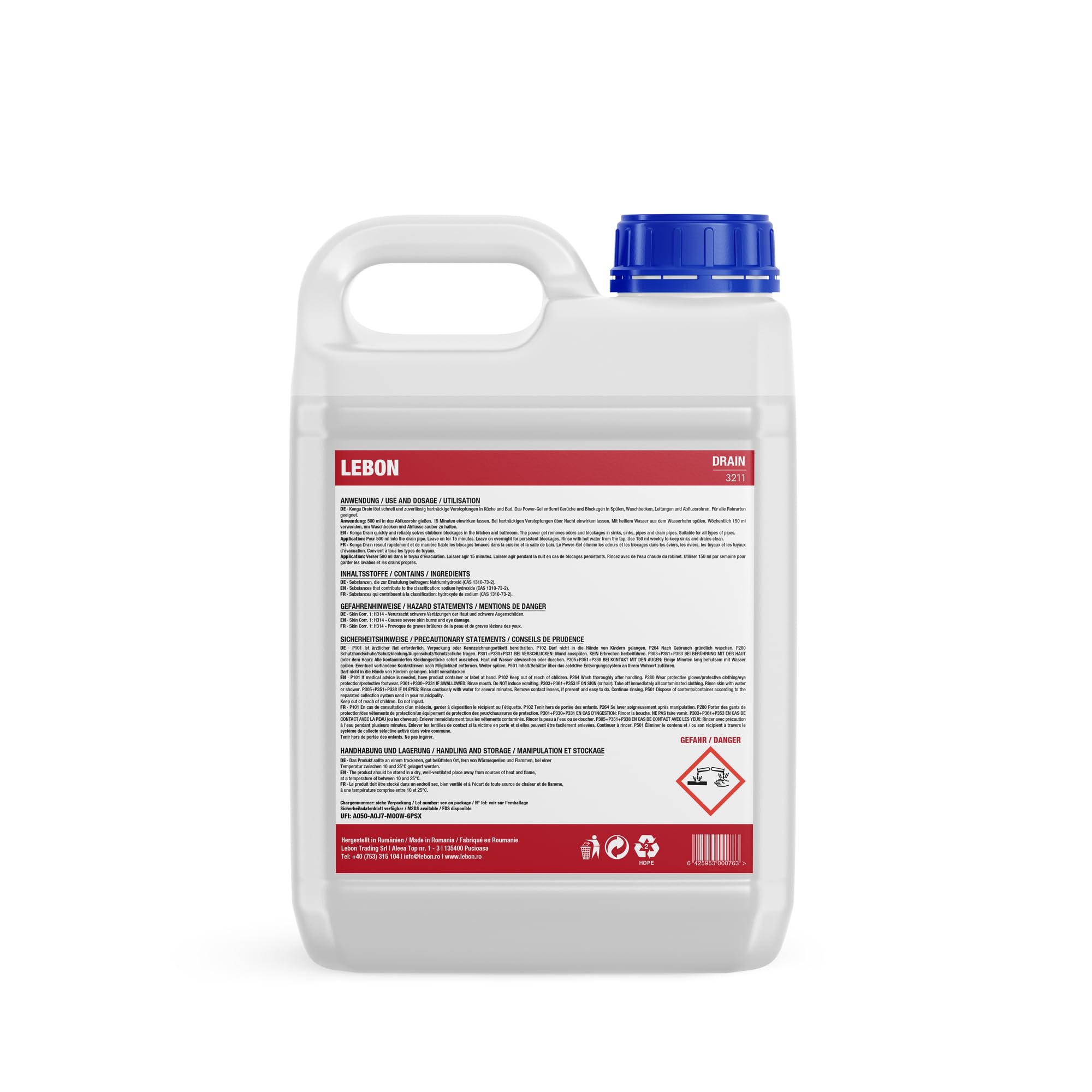 Konga Decapant Forte - Detergente professionale per tubi altamente alcalino, scioglie grassi, capelli e blocchi organici, per grandi cucine, scarichi industriali e applicazioni esigenti (5 l)
