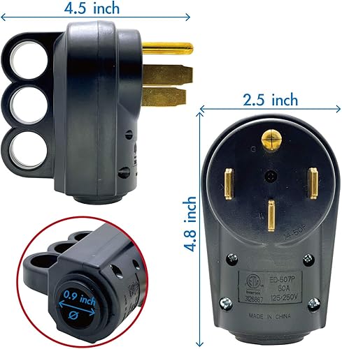 Miniatura 7 de Sintron NEMA - Enchufe de hoja recta 14-50P, mango ergonómico, rewirable, para caravana, caravana, remolque, viaje, 125250 voltios, 50 amperios, 3