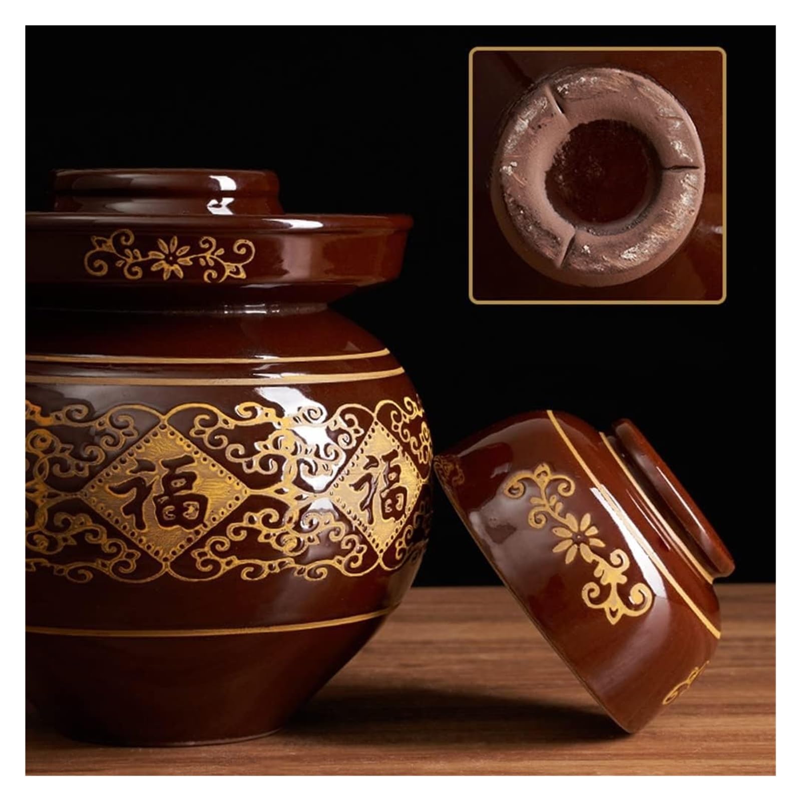 Tarro de fermentación para chucrut y encurtidos, tarro de cerámica tradicional con tapa hermética de sellado de agua, diseño grueso grande