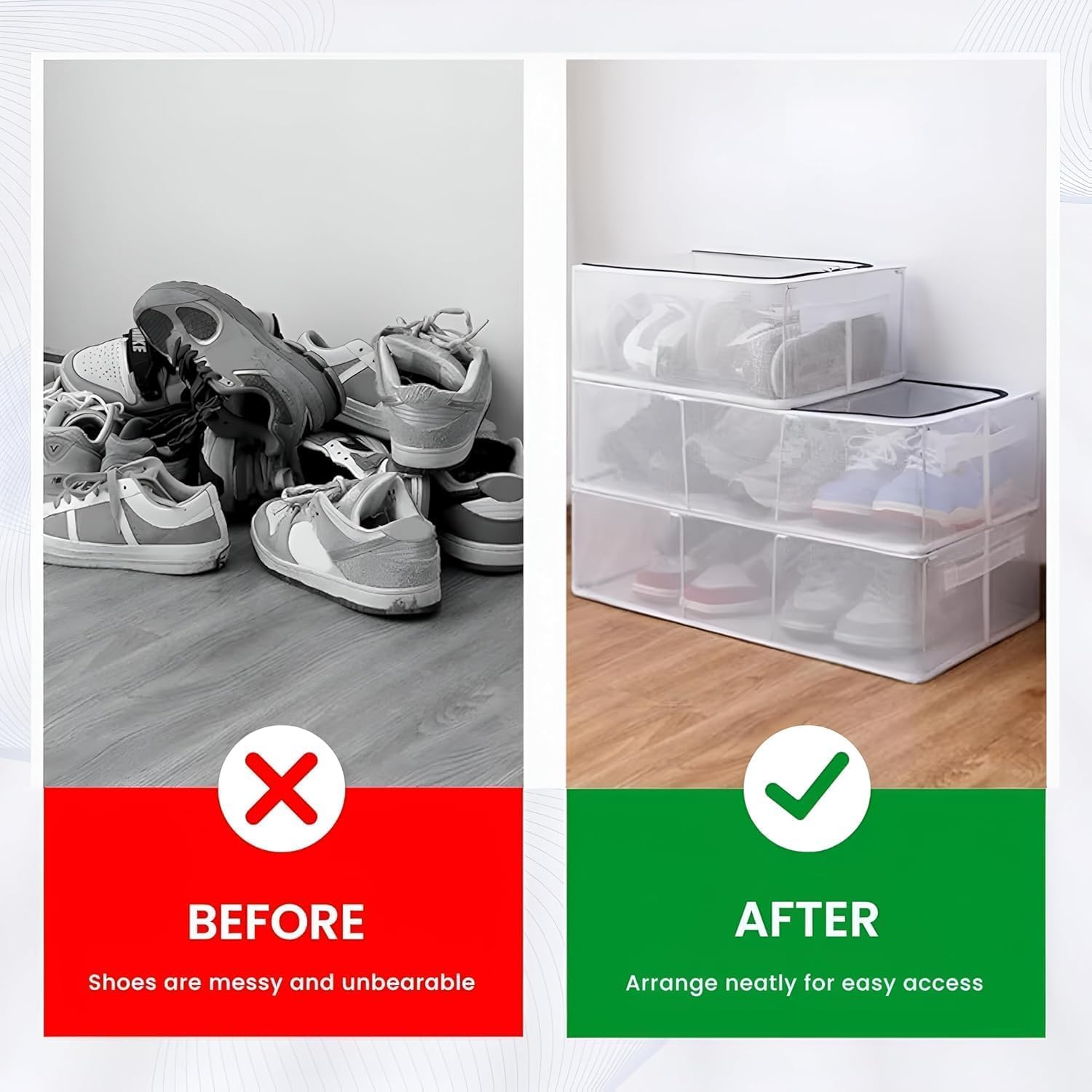 FLIPXEN Foldable Shoe Storage Boxes Clear Plastic Stackable Shoe Organizer Containers for Closet Bedroom Bathroom β Space Saving Transparent Shoe Box with Magnetic Door Fit for Men Women Sneakers 4