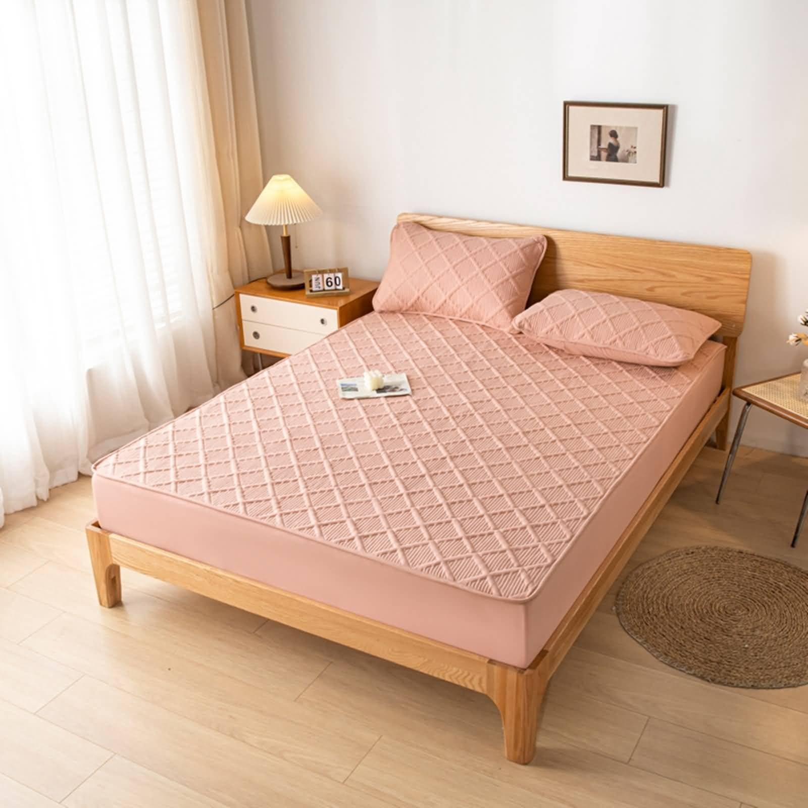 Sábana bajera de edredón de 90 x 200 cm, color coral claro, 90 x 200 cm, textura de celosía de microfibra, sin funda de almohada para primavera moderna