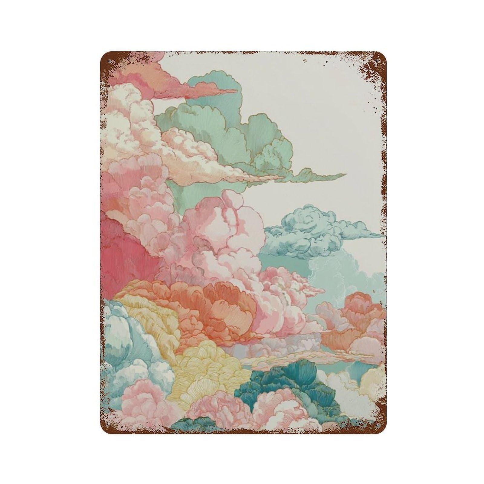 xiaoxiaoshen Pastel Cloud Dreamy Sky Soft Abstract Landscape Colorful Cloudscape Work Modern Wall Decor Art Metal Tin Poster Modern Home Decor Art Home Bar Shop Decorations Vintage Sign 40x30cm