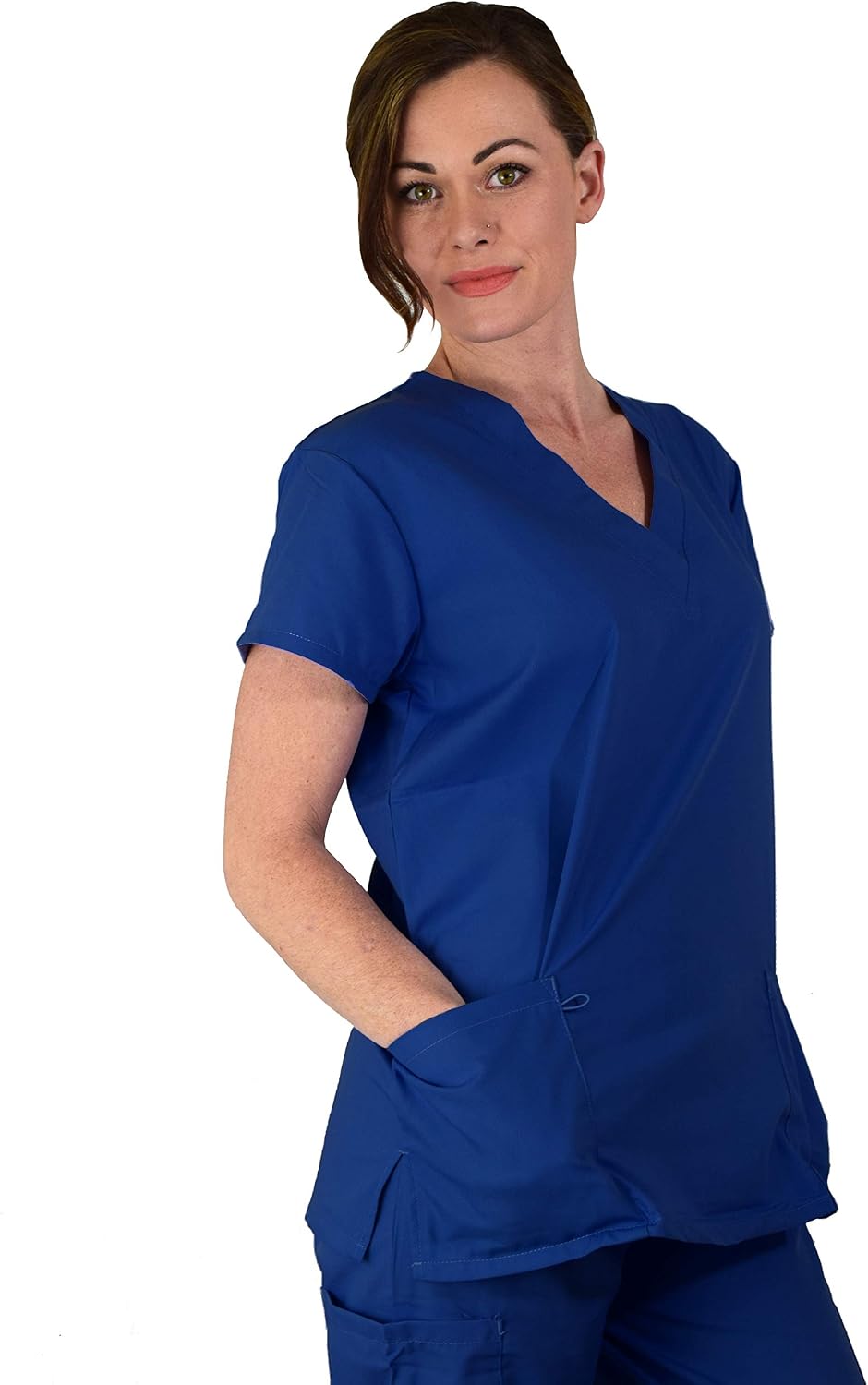 Green Town Scrubs for Women Scrub Set - V-Neck Top and Straight Leg Pant, 6 Pockets, Durable Fabric