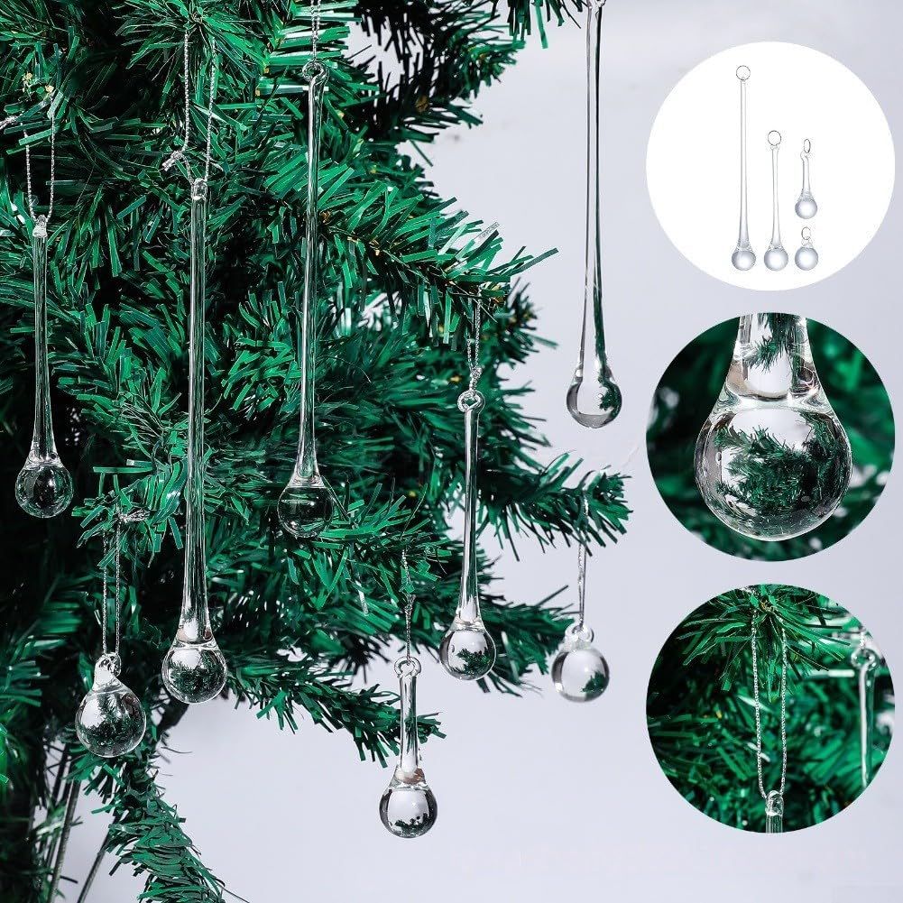 20 Glas-Regentropfen-Ornamente für Weihnachtsbaum und Party-Dekorationen, mit transparenter Tropfenform und hängenden Schnüren (20 x 100 mm)