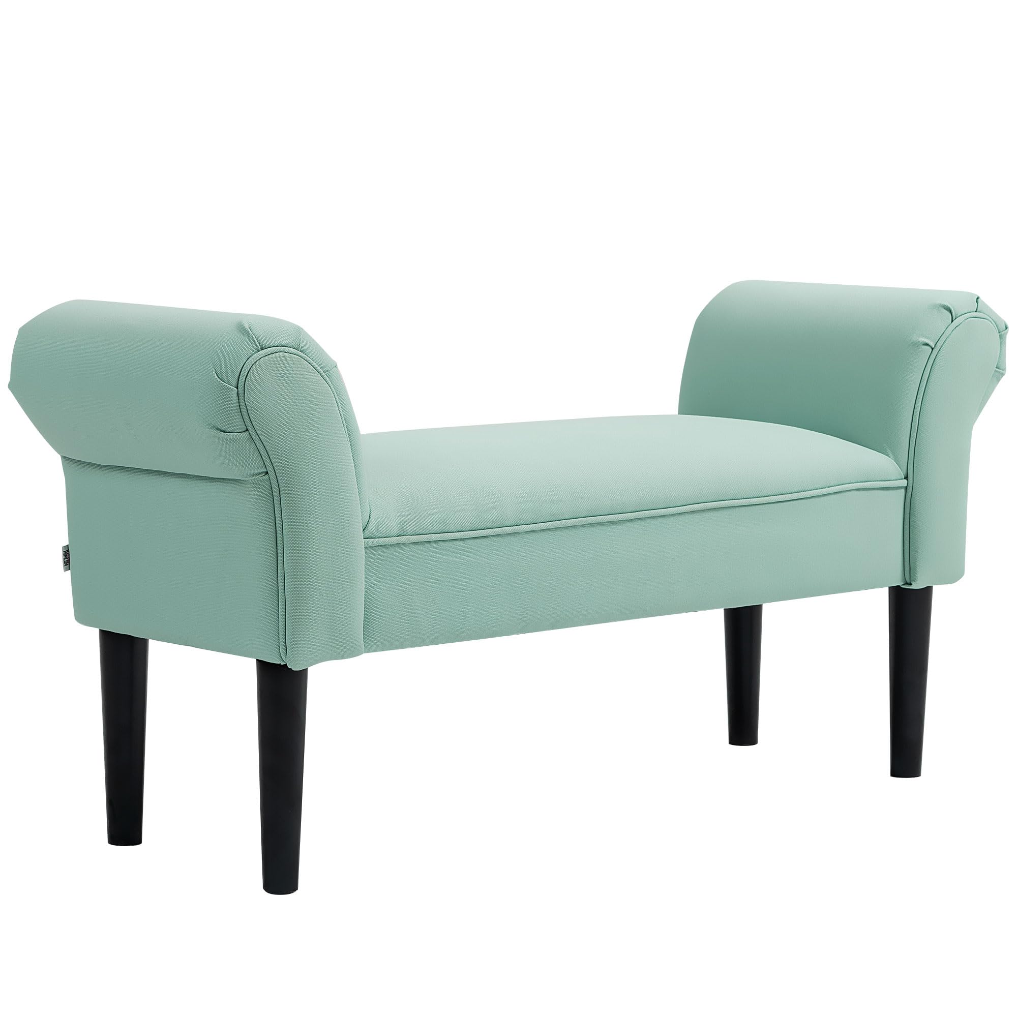 HOMCOM Ławka tapicerowana z materiału żaglowego, podłokietnik, ławka do przedpokoju z drewnianą ramą, ławka na buty do sypialni, salonu, korytarza, 102 x 36 x 51 cm, szaro-biała
