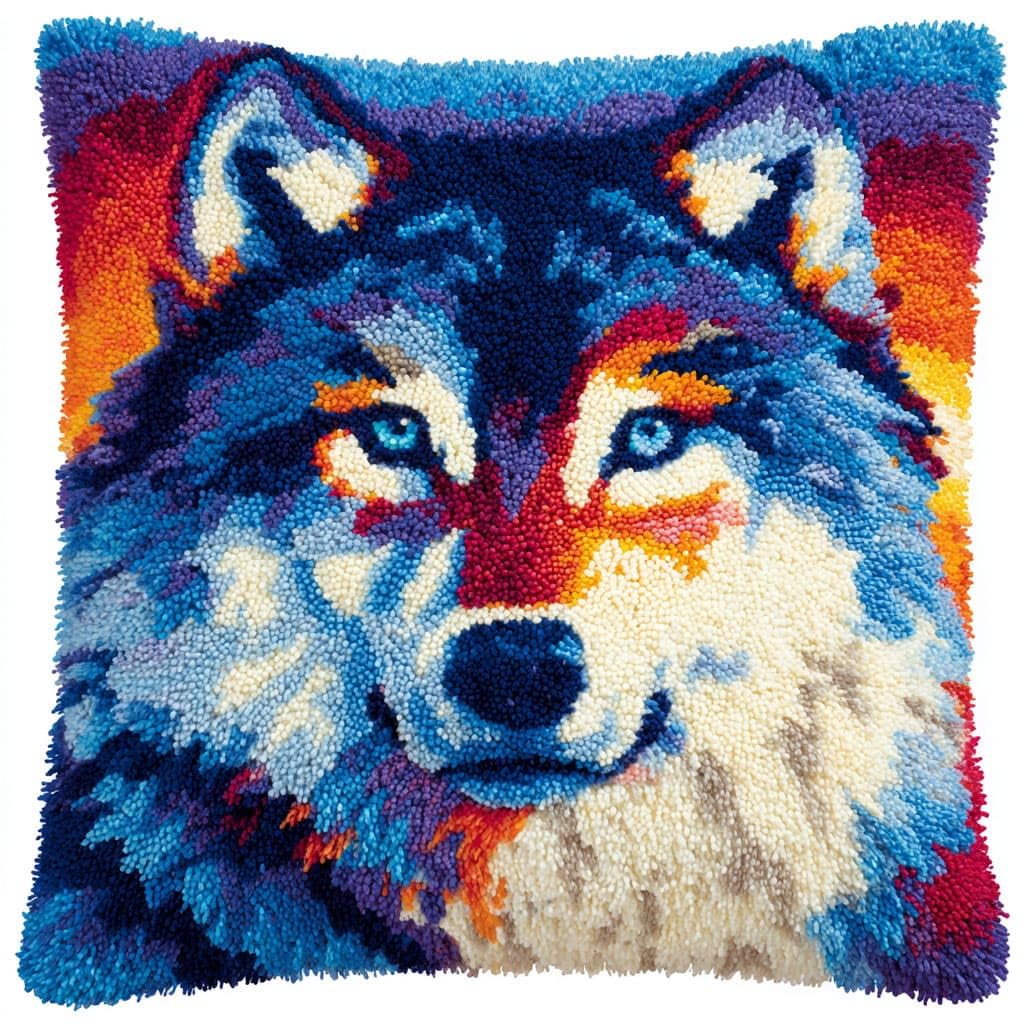 Henypt Latch Hook Cushion Kits for Beginners Wolf