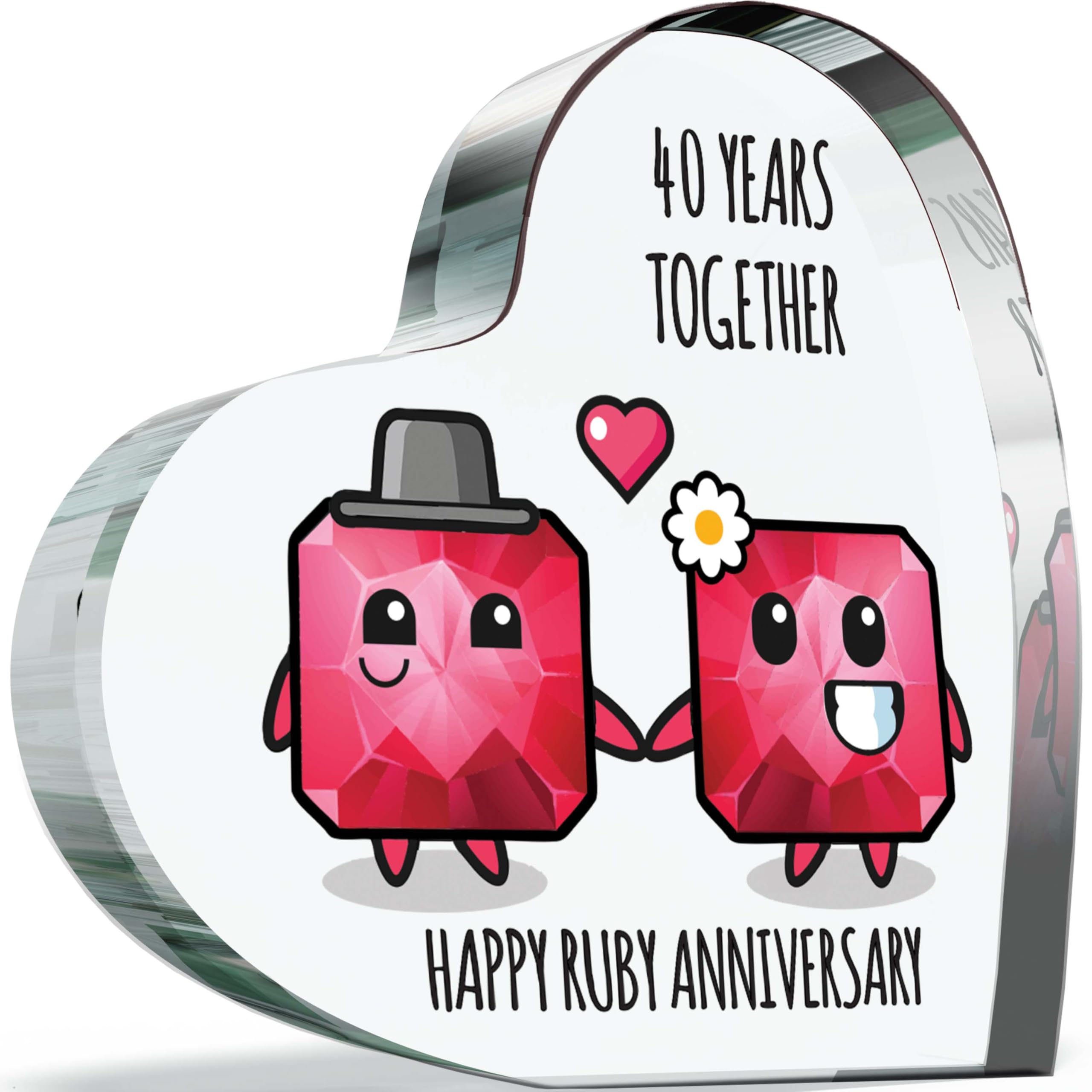Giftzie Women's 40 Th Anniversary Plaque Gifts For Wife Husband - Happy Ruby Anniversary - I Love You Romantic Acrylic Heart Gift For Men, 100Mm X 100Mm Present For Couples Fortieth Wedding Anniversaries