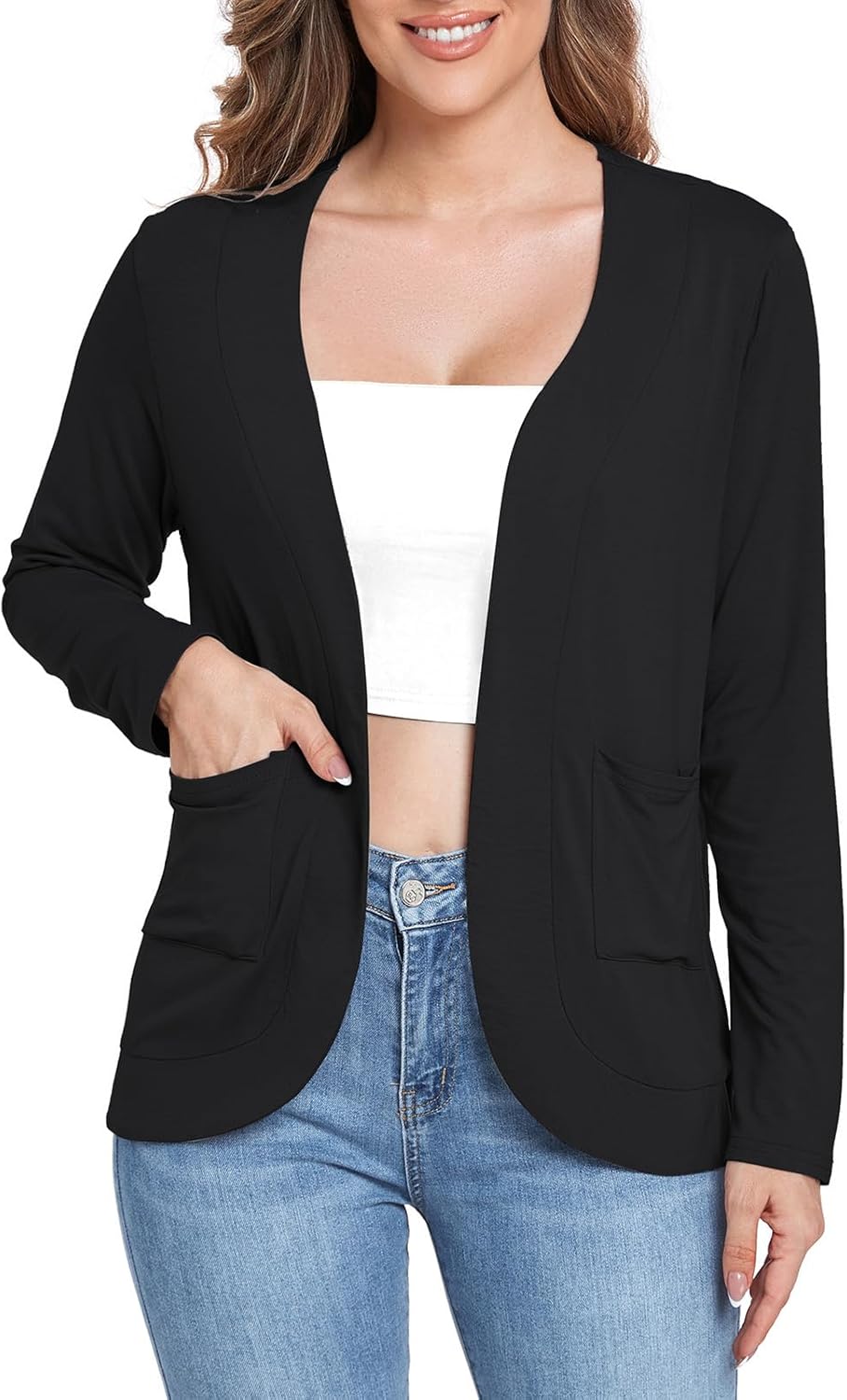 ADANIKI 2024 Women’s Long Sleeve Cardigan with Pockets Lightweight Casual Loose Open Front Cardigans