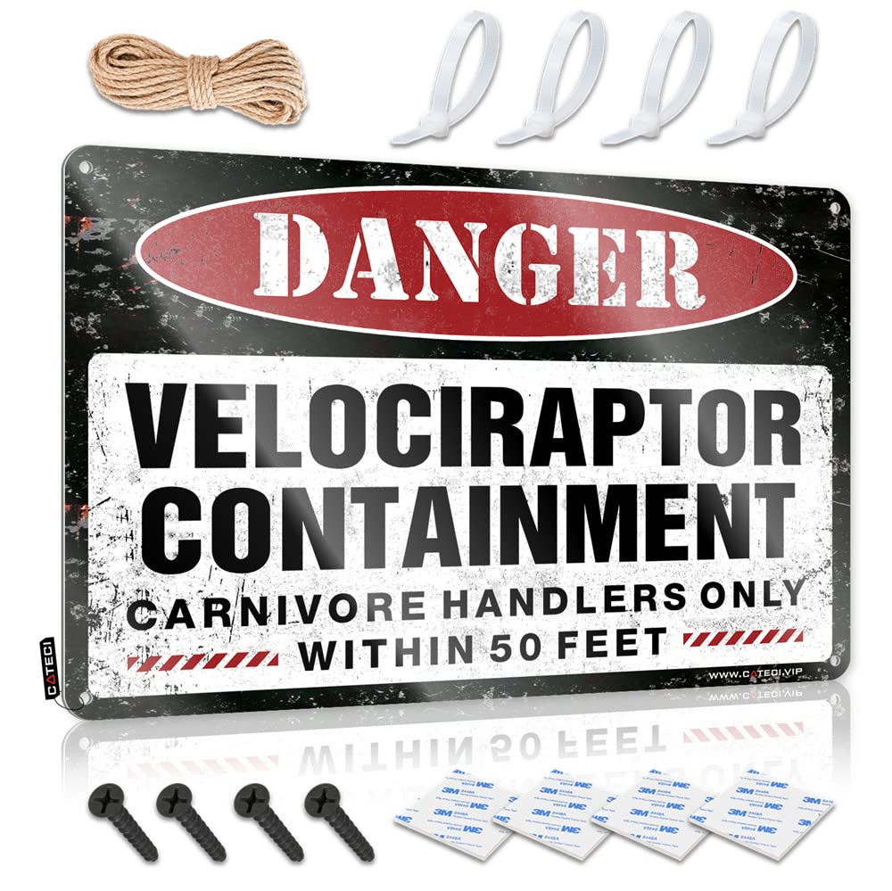 STWNVOITV Personalized Bar Signs Danger Velociraptor Containment Sign Funny Desk Signs Funny Sogns(30X40CM)