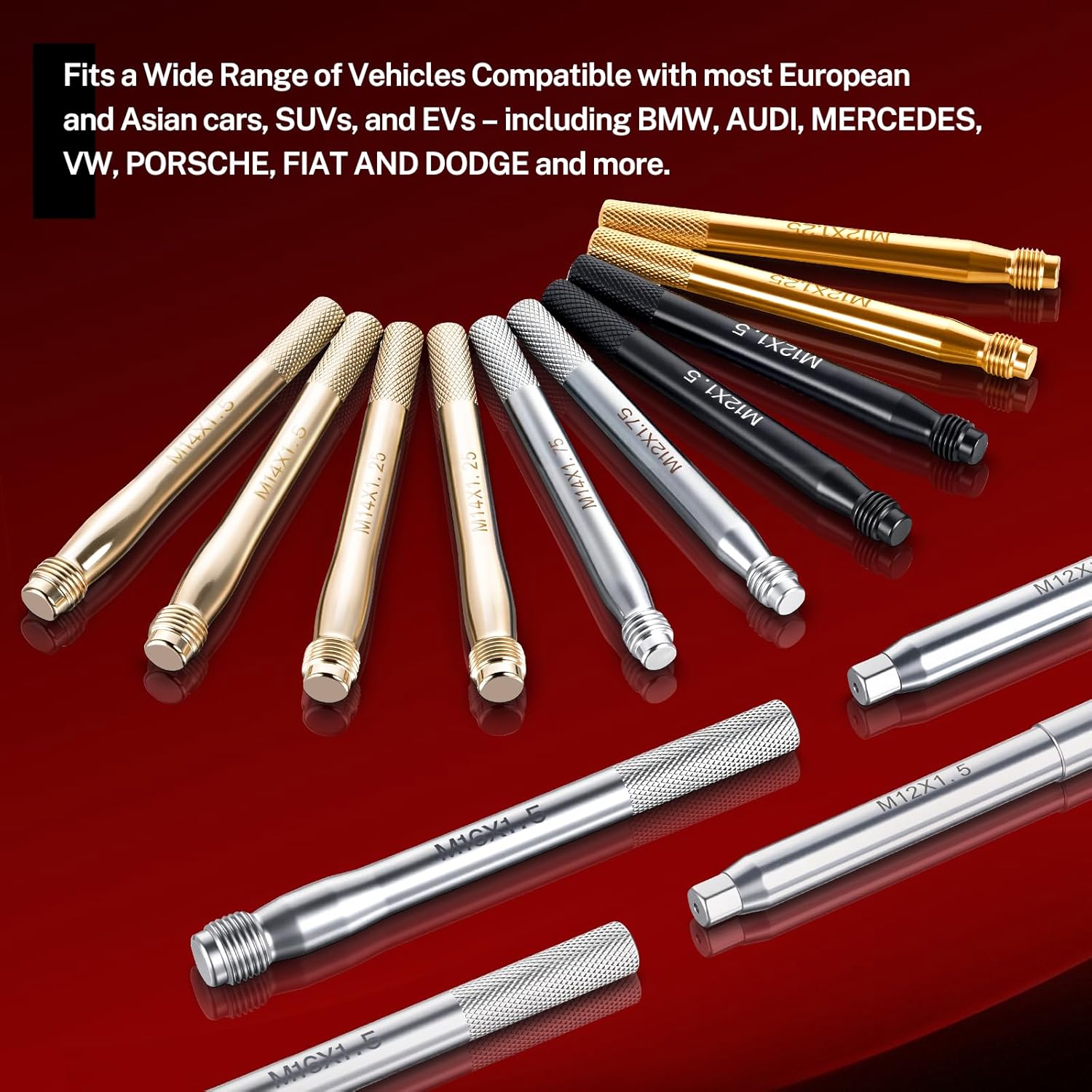 BILITOOLS 14 Piece Master Wheel Hanger Alignment Pin Set, Wheel Stud Pilot Pinds M12x1.25, M12x1.5, M12x1.75, M14x1.25, M14x1.5, M16xP1.5, M12xP1.5