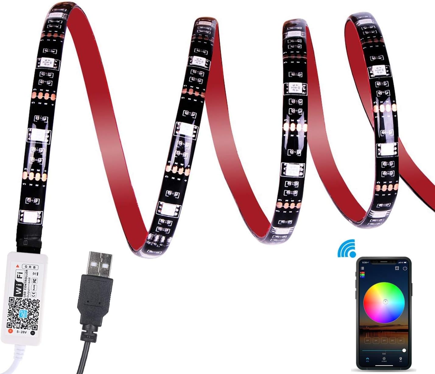 WiFi TV LED Strip Backlight, ALED LIGHT 2.2M RGB Waterproof USB Strip Light APP Controlled 5050 Multicoloured Rope Light Work with Alexa, Google Home for PC, Home, Outdoor Decoration(2x50CM+2x60CM)