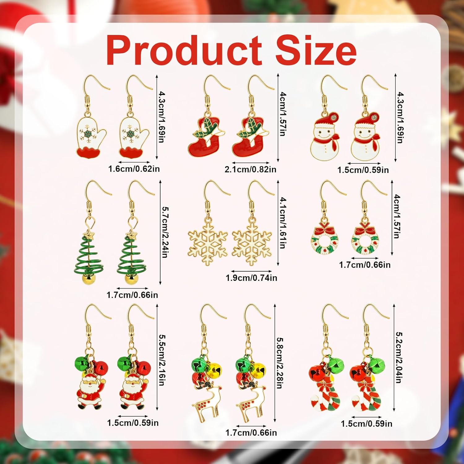 9 Pairs Christmas Earrings for Women, Christmas Drop Dangle Earrings Set, Christmas Tree Snowflake Snowman Santa Claus Hook Earrings Holiday Festive Party Jewelry Gifts - Image 2