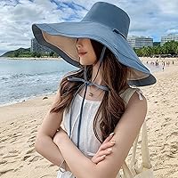 Vista 42 de Sombrero de sol de ala súper ancha para mujer, de algodón, plegable, reversible, con borde con cable, protección UV, verano, playa, viajes, jardín