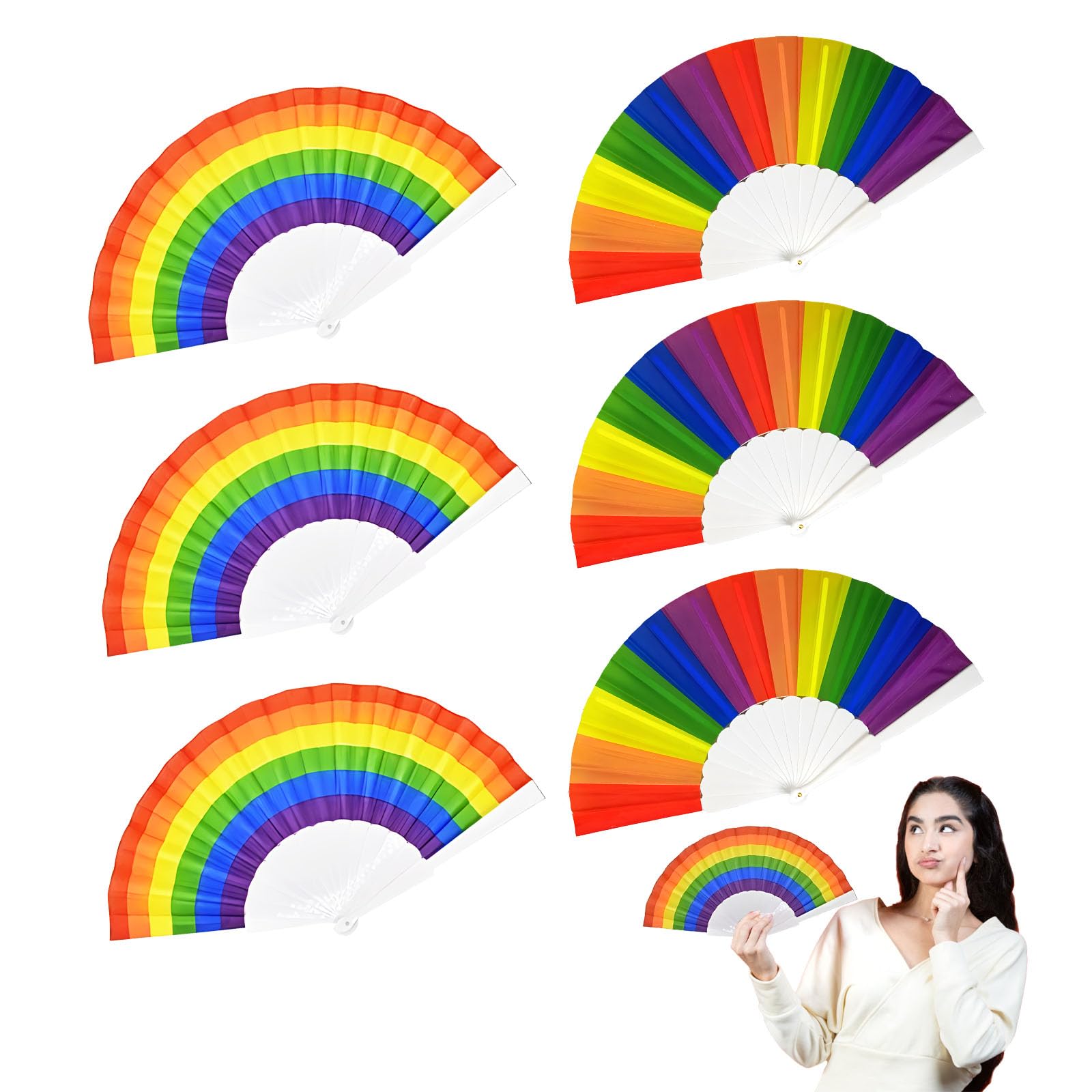 Ycfish 6 Pcs Hand Fan Folding, Folding Gay Party Pride Gifts, Gay Party Decorations, Lgbtq Foldable Plastics Pride Folding Fan for Bisexual Lesbian Festival Party Gifts